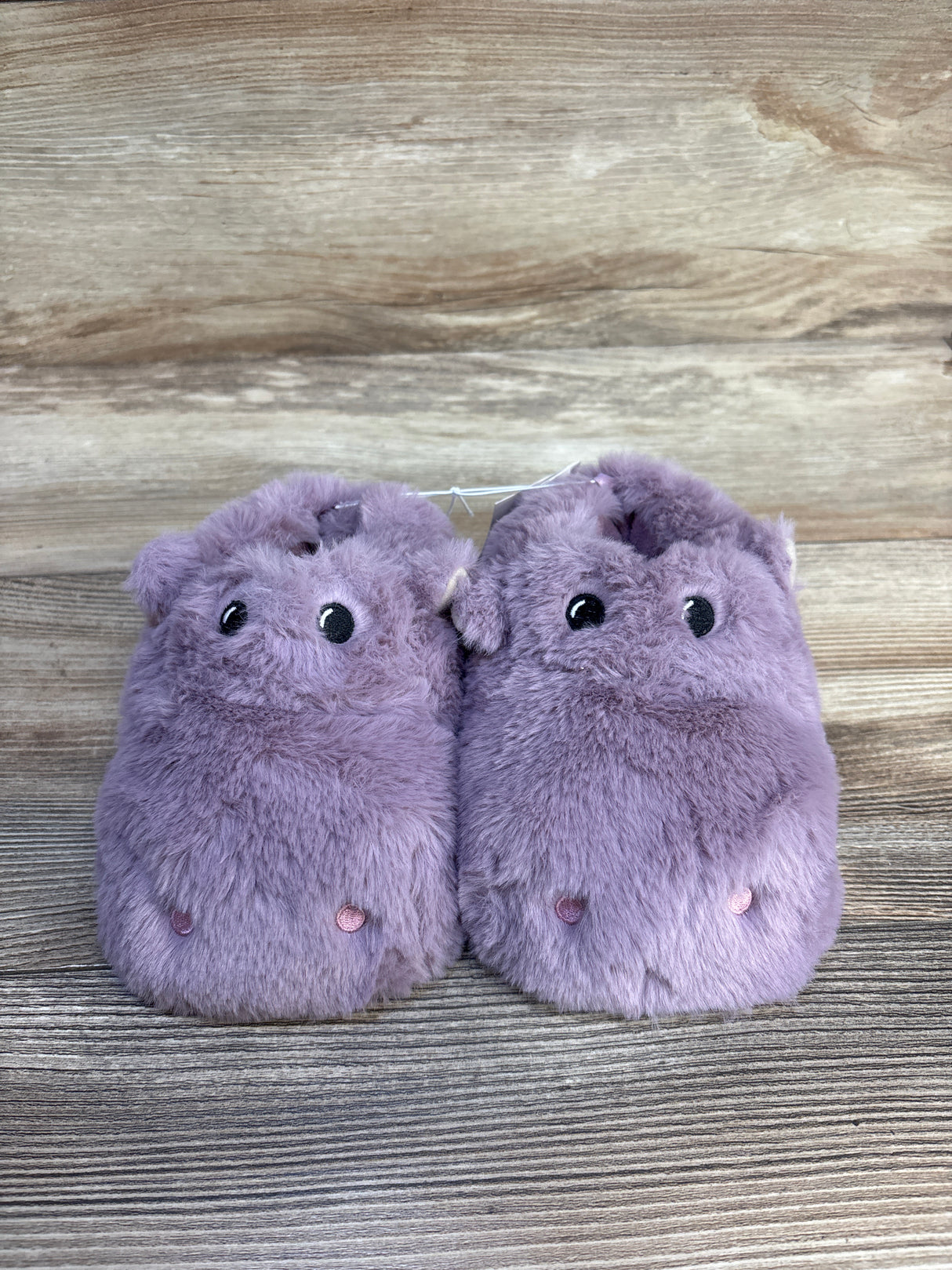 NEW Old Navy Faux-Fur Critter Slippers, Purple Hippo sz 7-8c