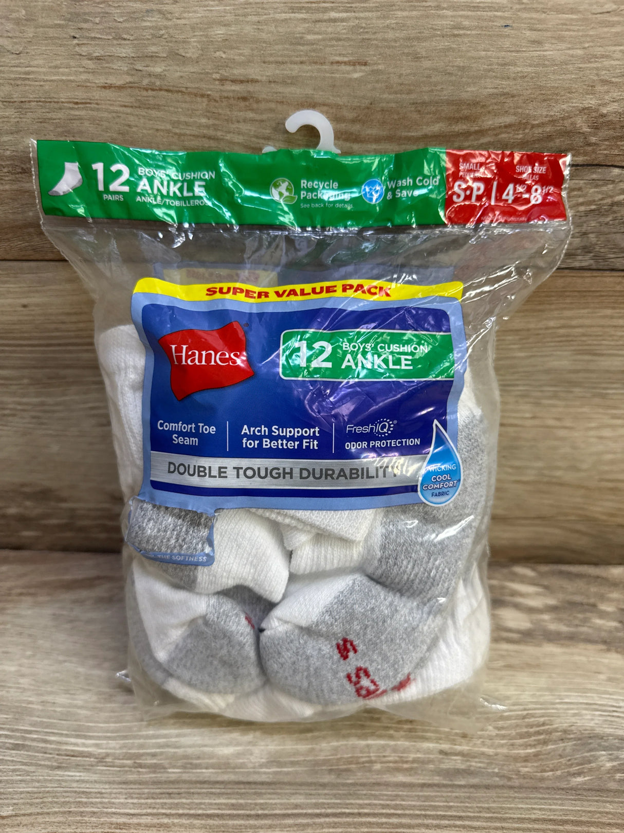 NEW Hanes Boys' Cushion Ankle Socks 12pk sz S/4.5c-8.5c