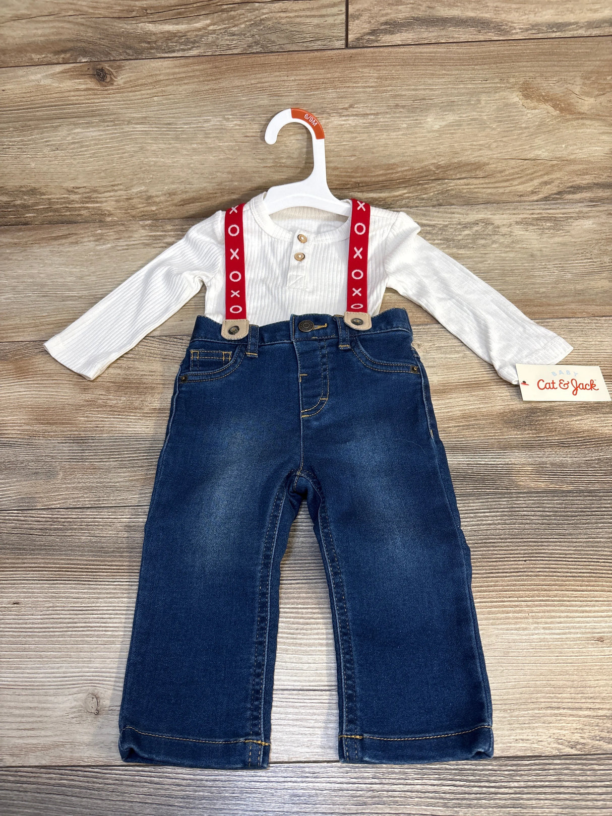 NEW Cat & Jack 3pc Ribbed Valentines Day Suspender Set White sz 6-9m