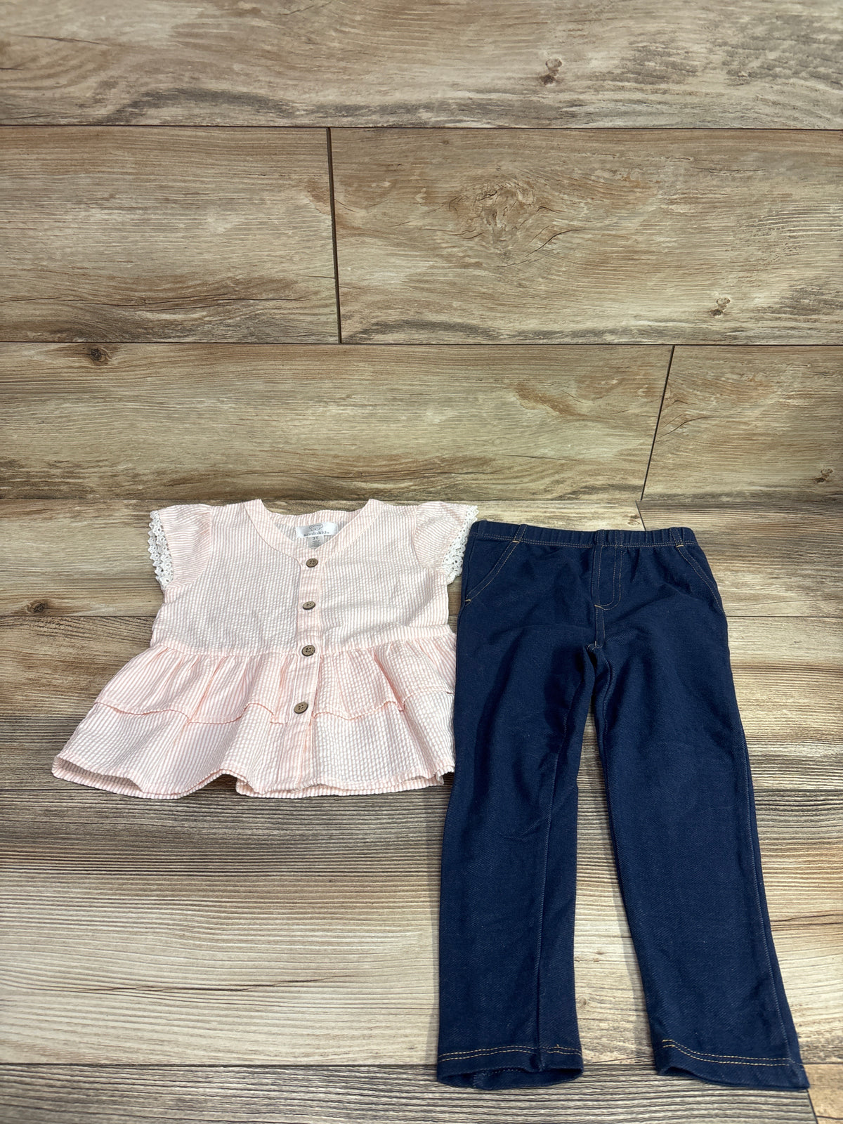 Koala Kids 2pc Seersucker Peplum Top & Jeggings Set Pink sz 3T