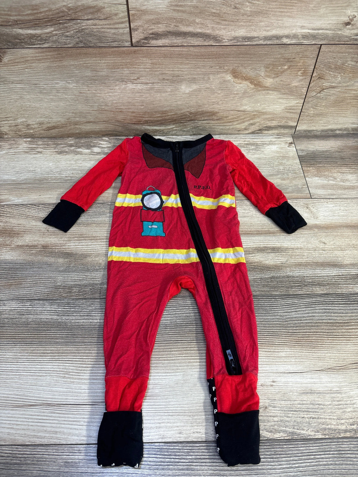 Posh P. Bamboo Firefighter Convertible Footie Red sz 6-9m