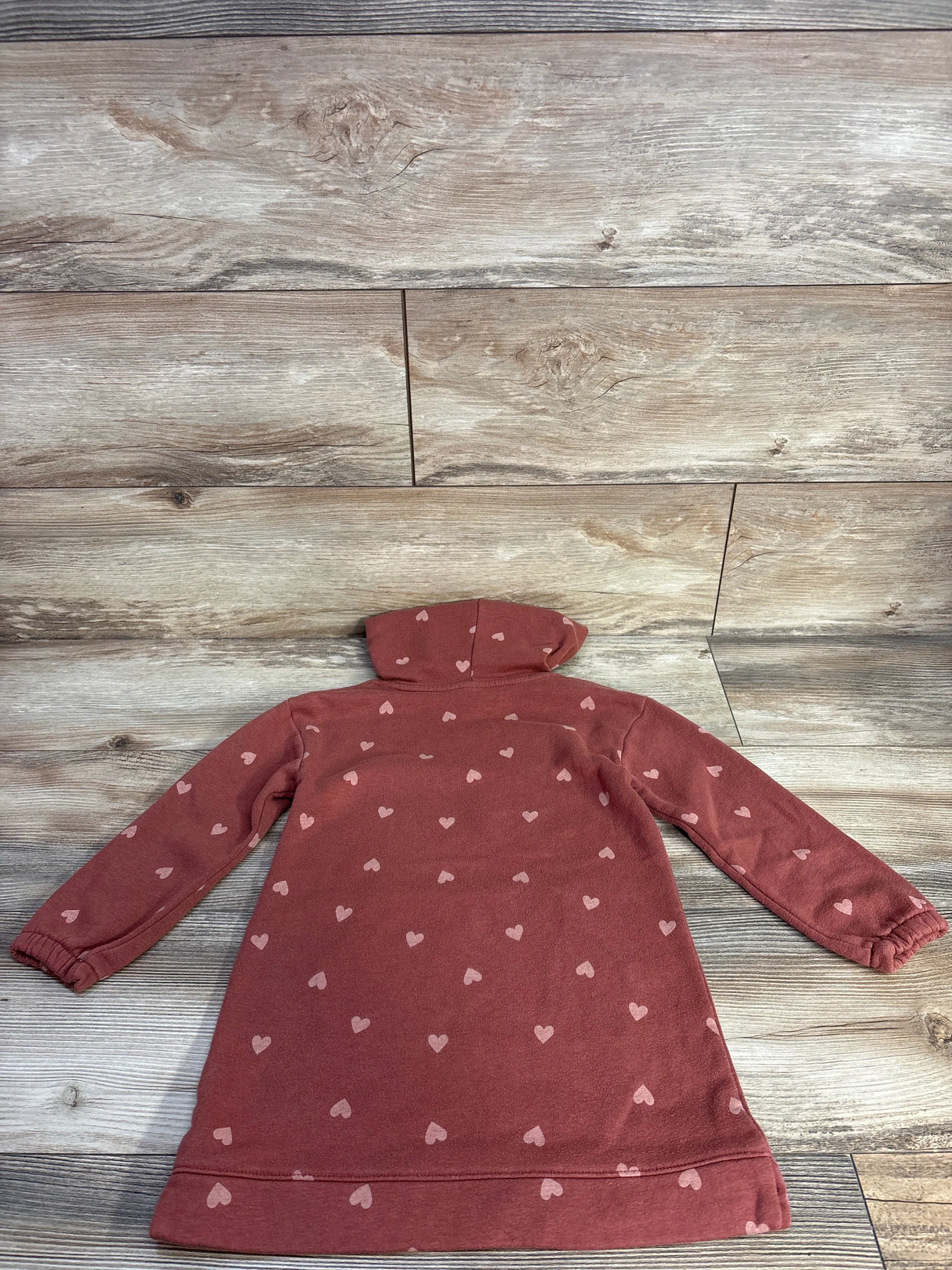 Old Navy Long-Sleeve Hooded Sweatshirt Dress Heart Print Red sz 5T