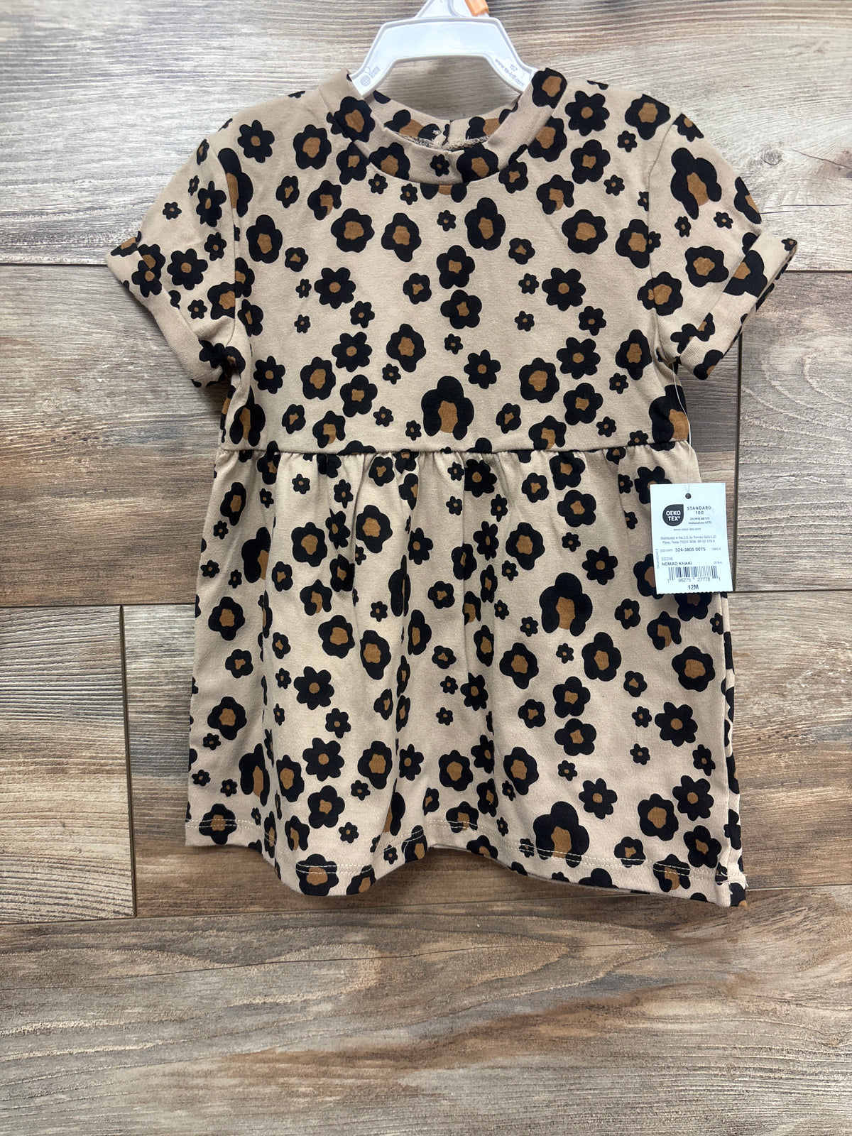 NEW Okie Dokie Floral Leopard Dress Beige sz 12m