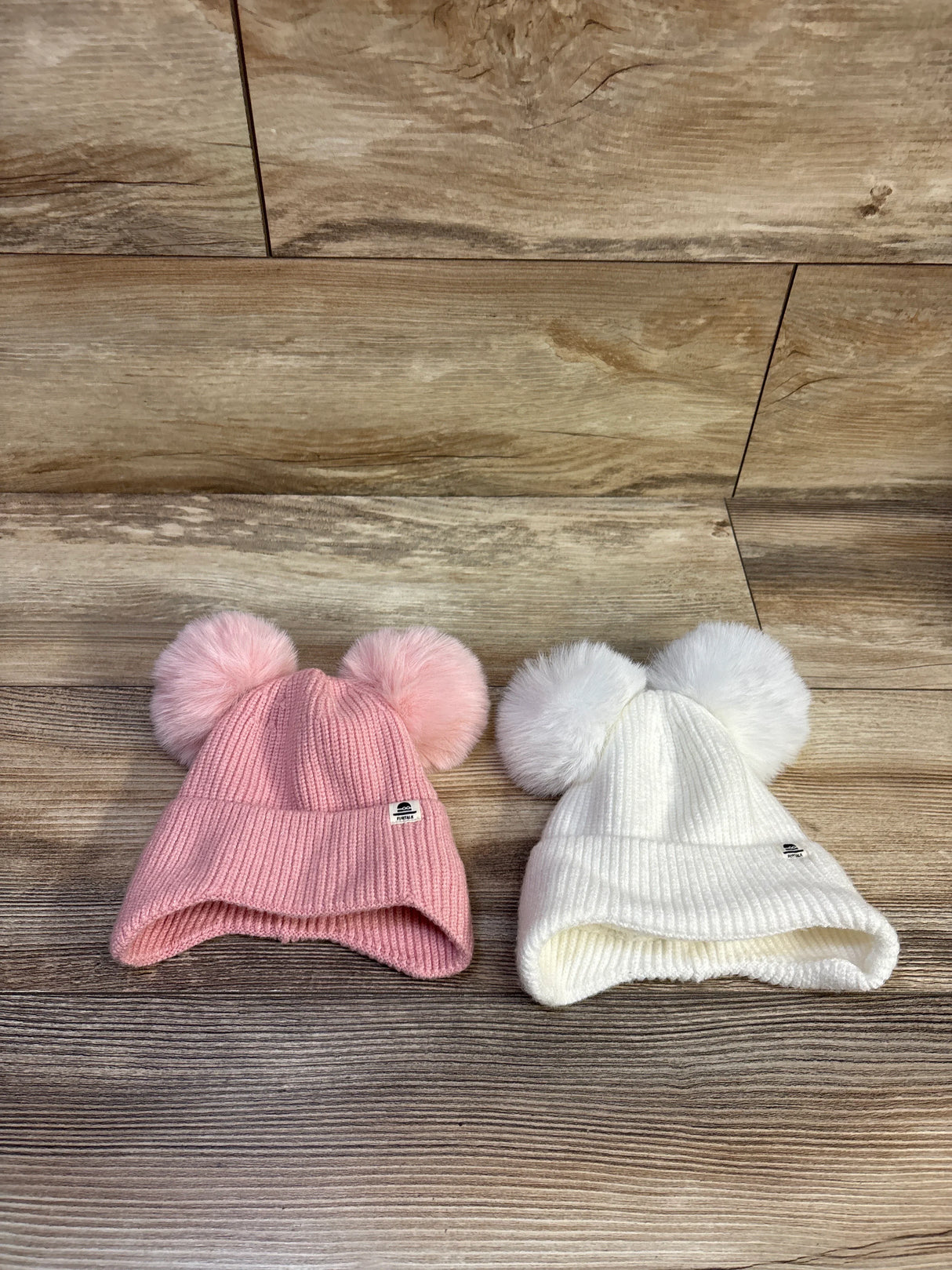 FURTALK 2pk Fleece Lined Winter Pom-Pom Beanie Pink/White sz 6-24m