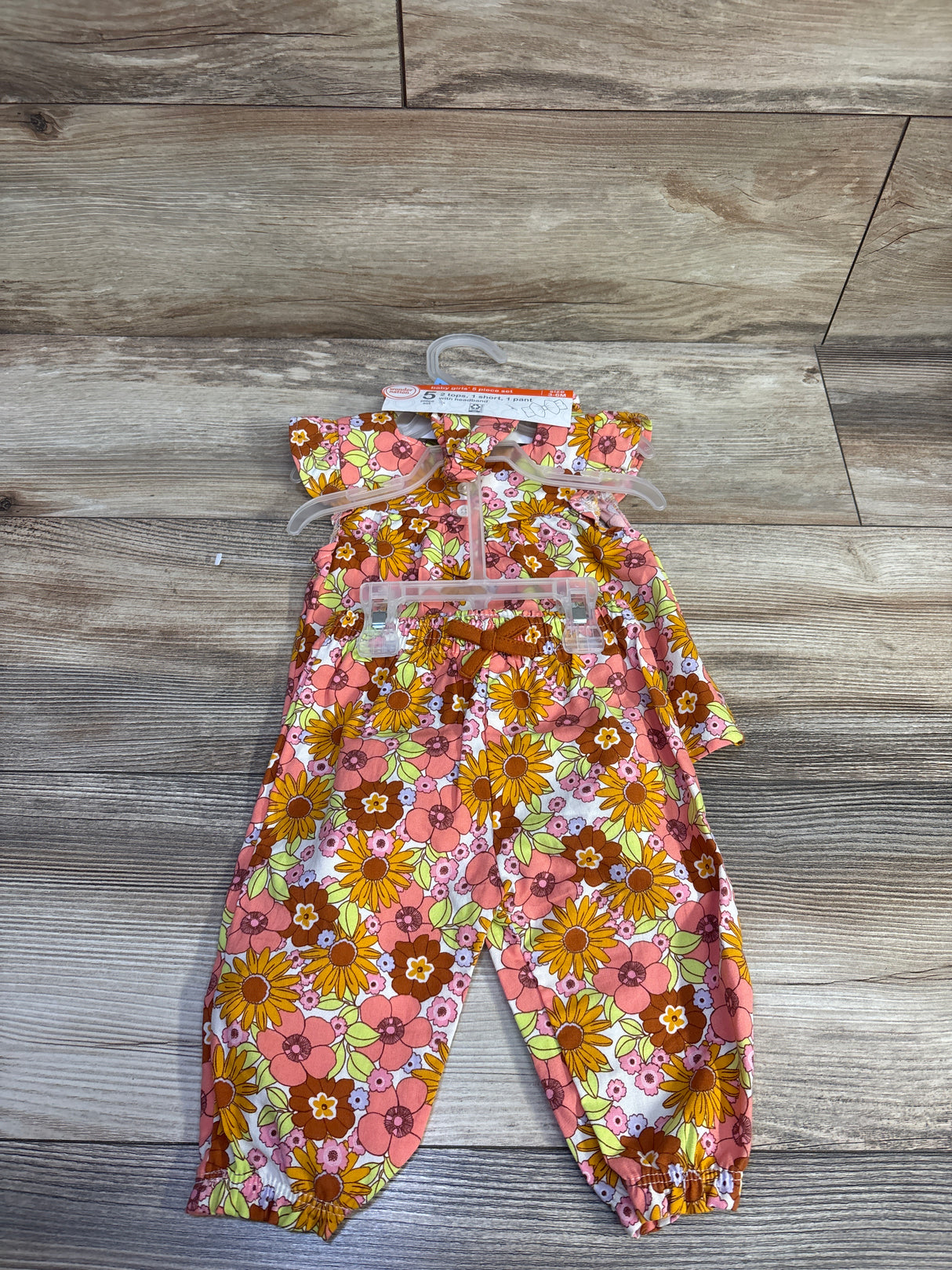 NEW Wonder Nation 3pc Floral Top, Pants, & Headband Set Pink sz 3/6m