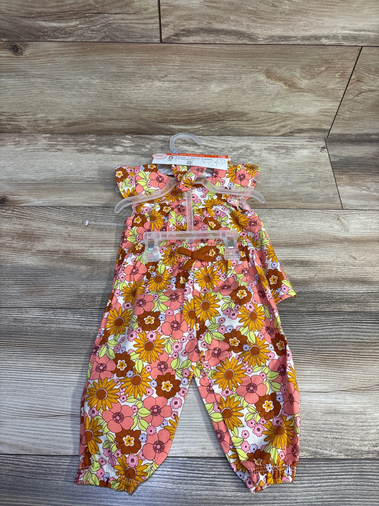 NEW Wonder Nation 3pc Floral Top, Pants, & Headband Set Pink sz 3/6m