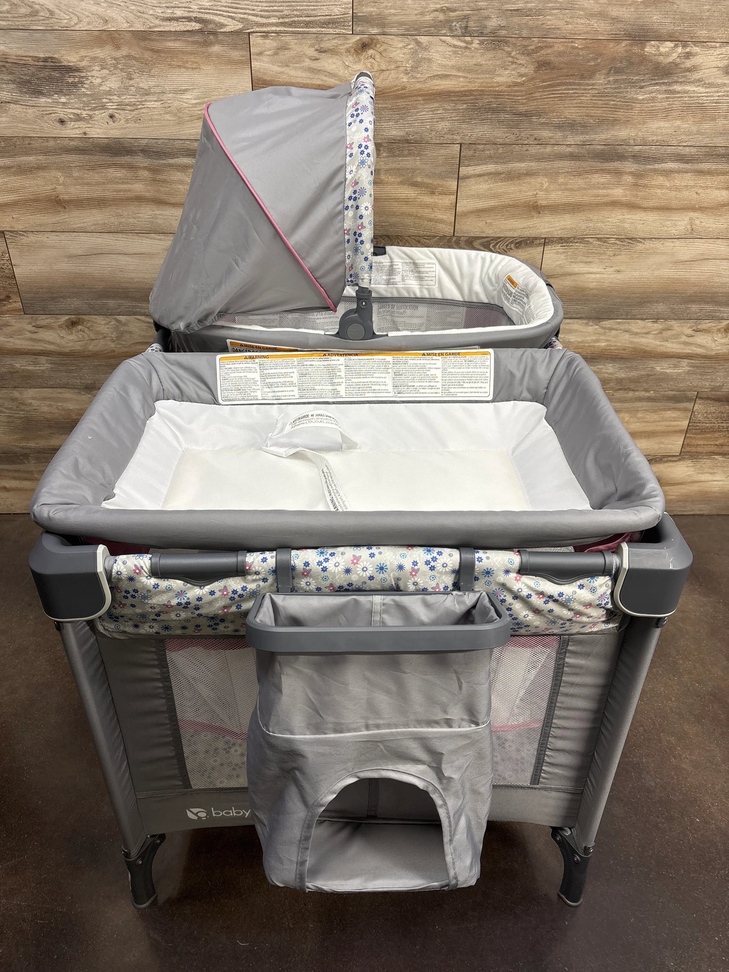 Baby Trend Nursery Den Playard with Rocking Cradle - Daisy Pink