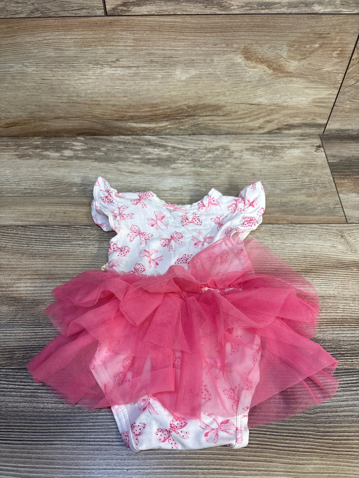 Milkberry Bow Print Lace Tulle Bodysuit Dress White sz 0-3m