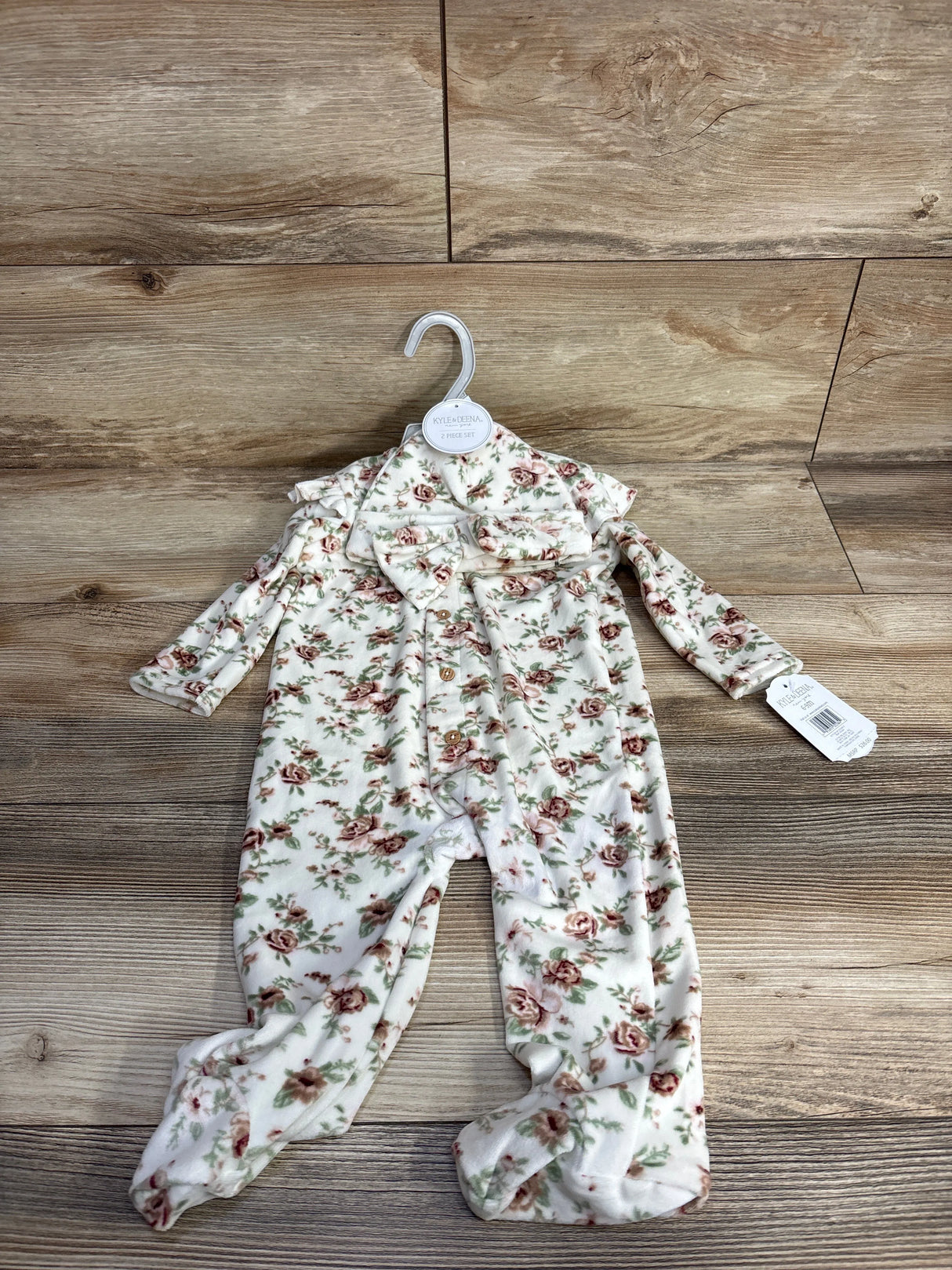 NEW Kyle & Deena 2pc Velour Floral Footed Coverall White sz 6-9m