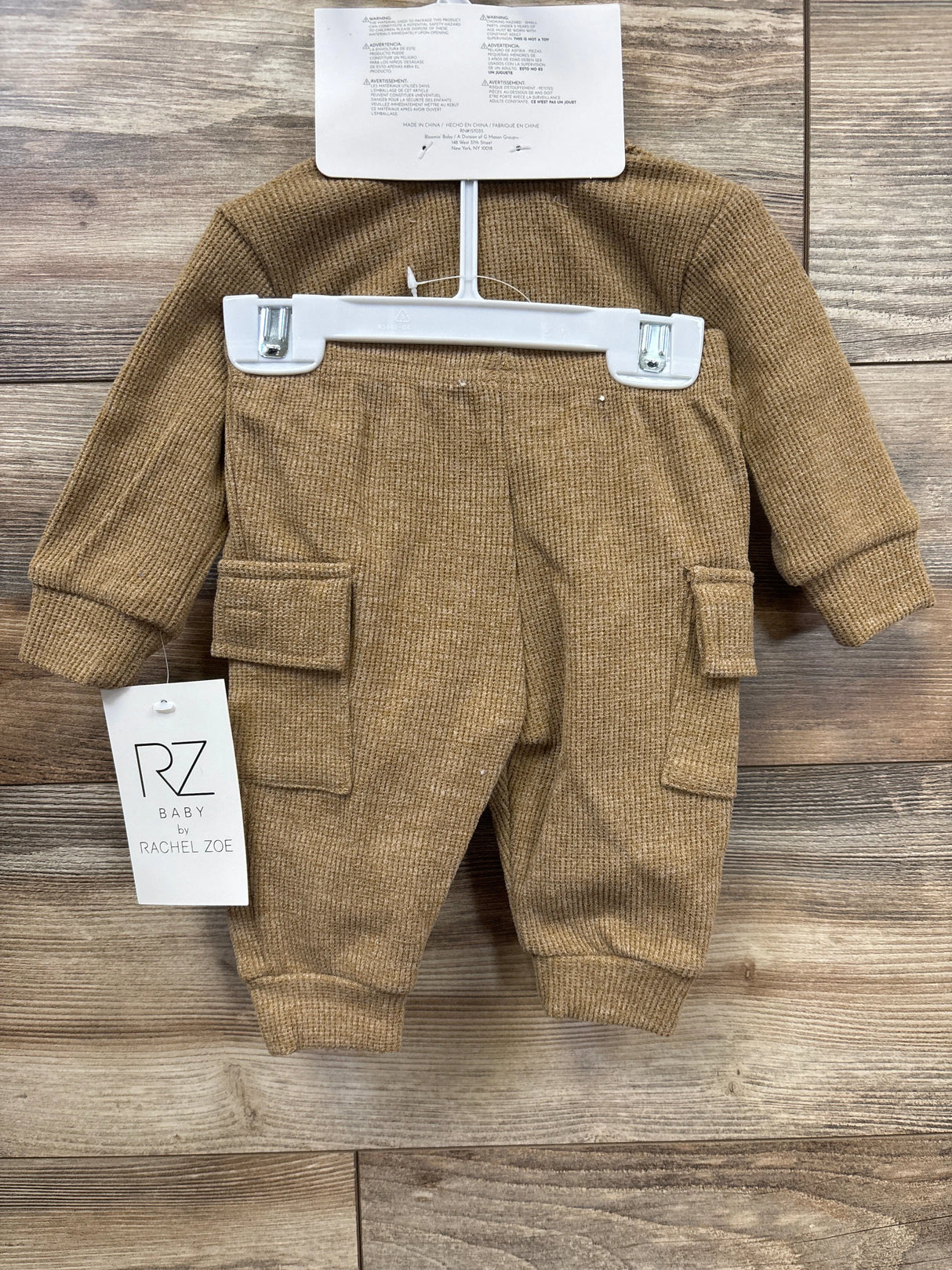 NEW Rachel Zoe 4pc Waffle Knit Shirt & Bottoms Set Brown sz 0-3m