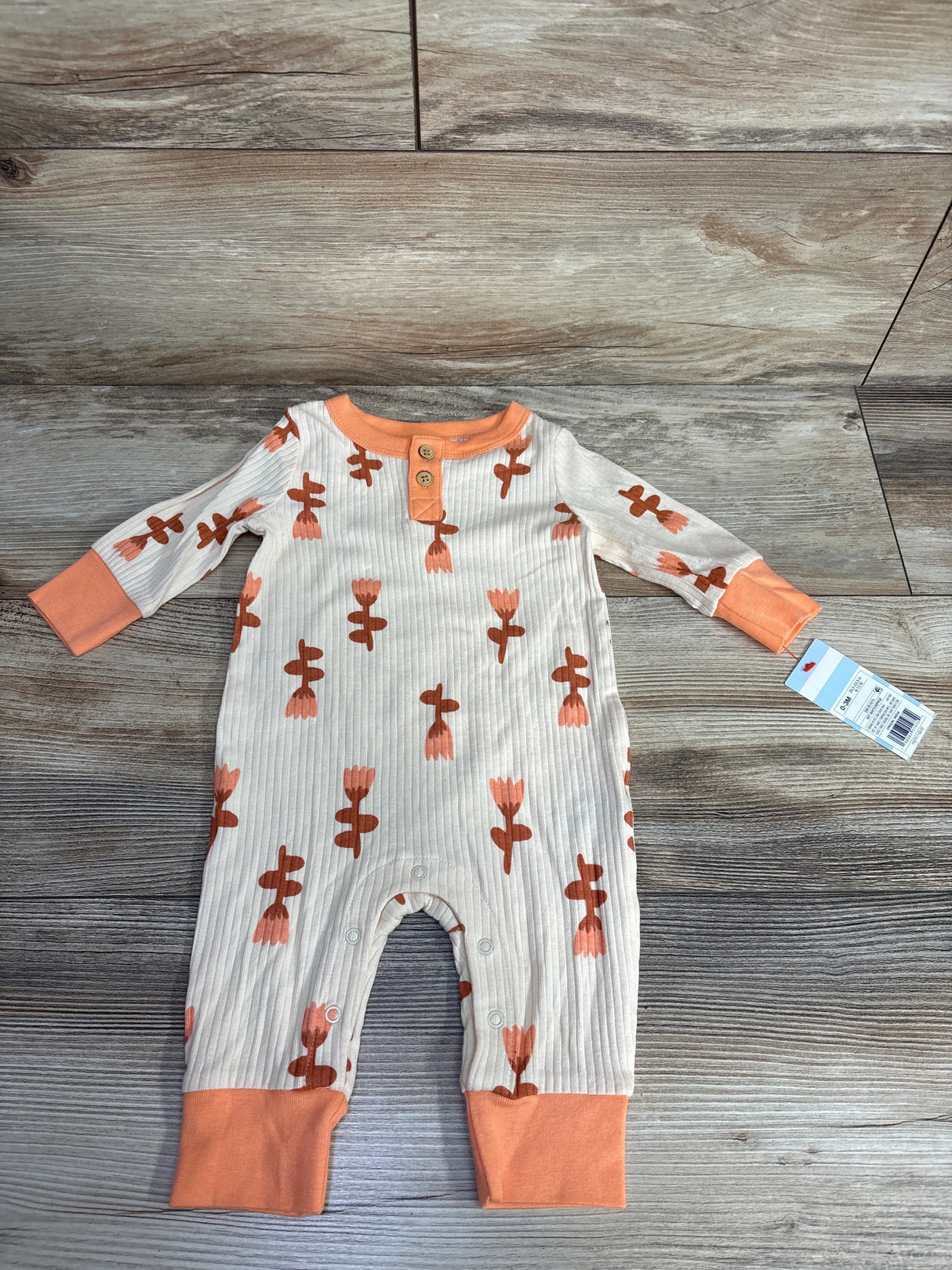 Cat & Jack Floral Ribbed Coverall Cream sz 0-3m