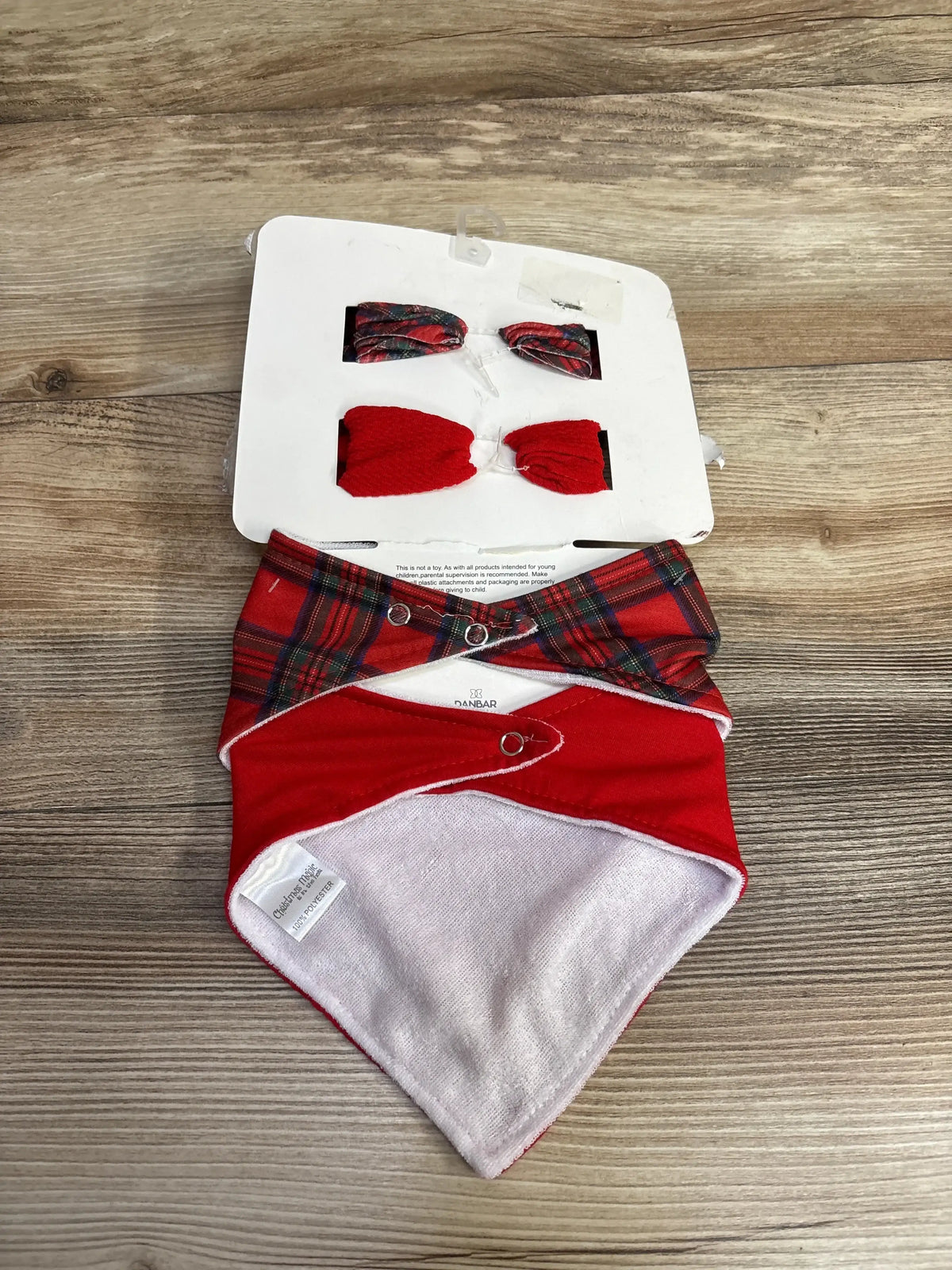 Red plaid baby bib with matching hair bows, Christmas holiday outfit for infants, 100% polyester