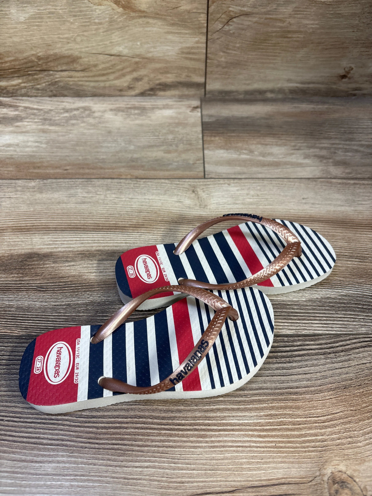 Havaianas Striped Flip Flops White sz 11/12c