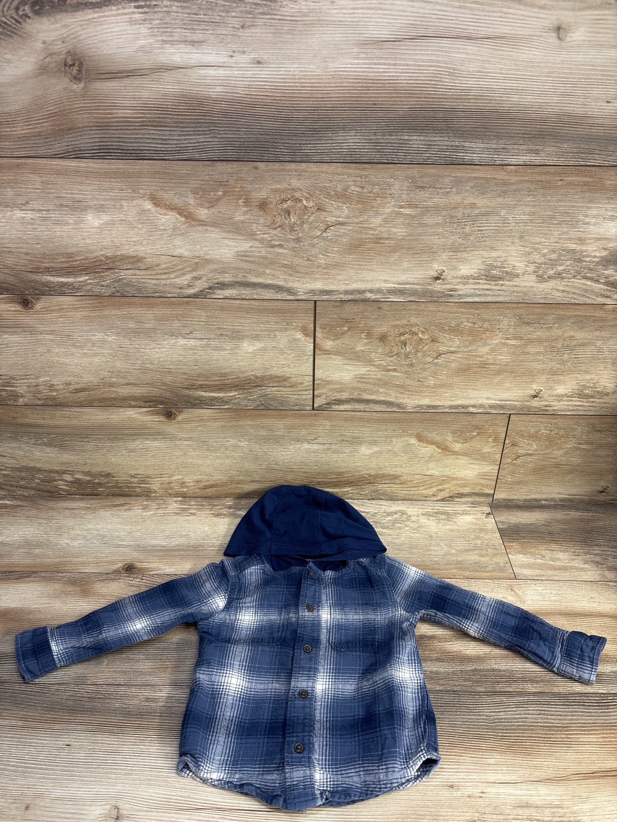 OshKosh Plaid Hooded Button Up Shirt Blue sz 3T
