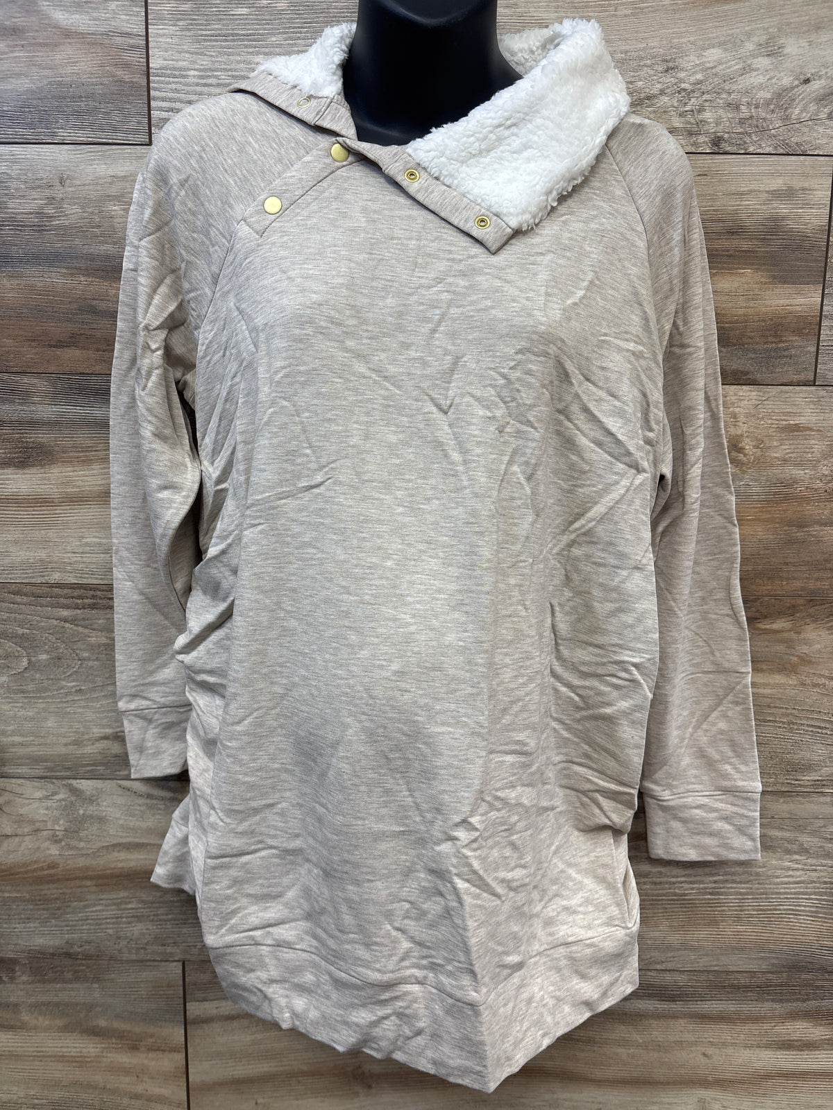 NEW Isabel Maternity Snap Sherpa Collar Sweatshirt Oatmeal sz XL