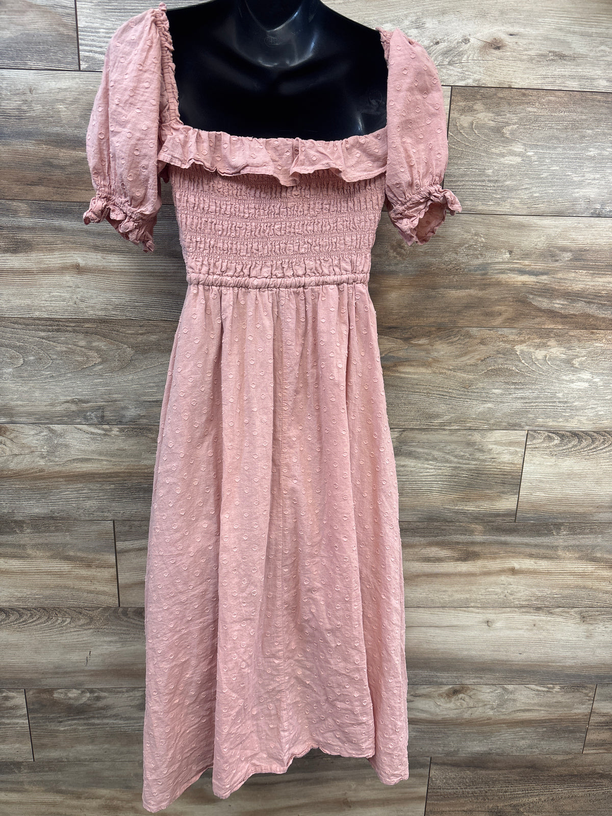R.YIposha Bump Friendly Puff Sleeve Smocked Flowy Dress Pink sz Medium