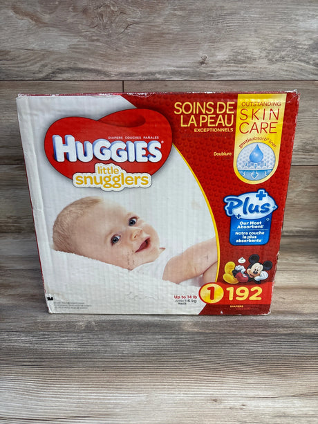 NEW Box of Huggies Plus Little Snugglers Diapers 192ct, Size 1 - Me n Mommy To Be