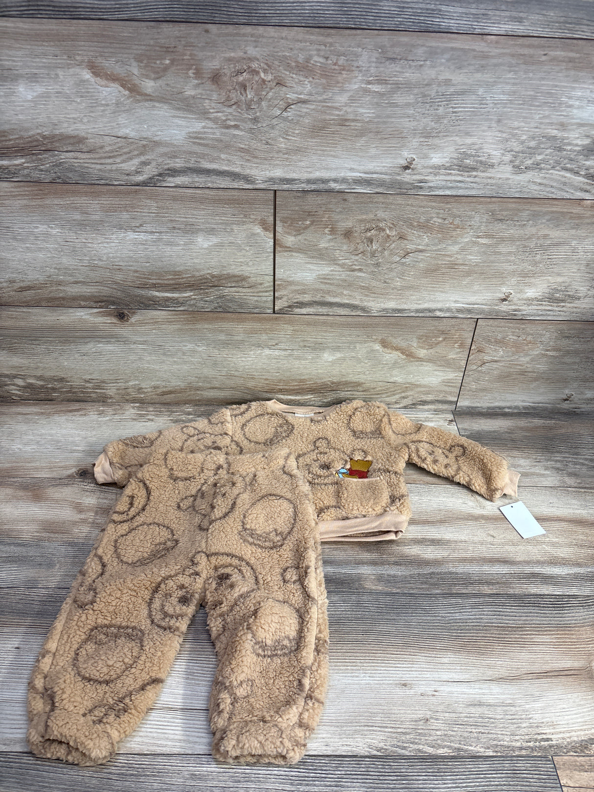 NEW Disney Baby 2pc Plush Winnie The Pooh Pull Over Sweater Set Brown sz 6-9m