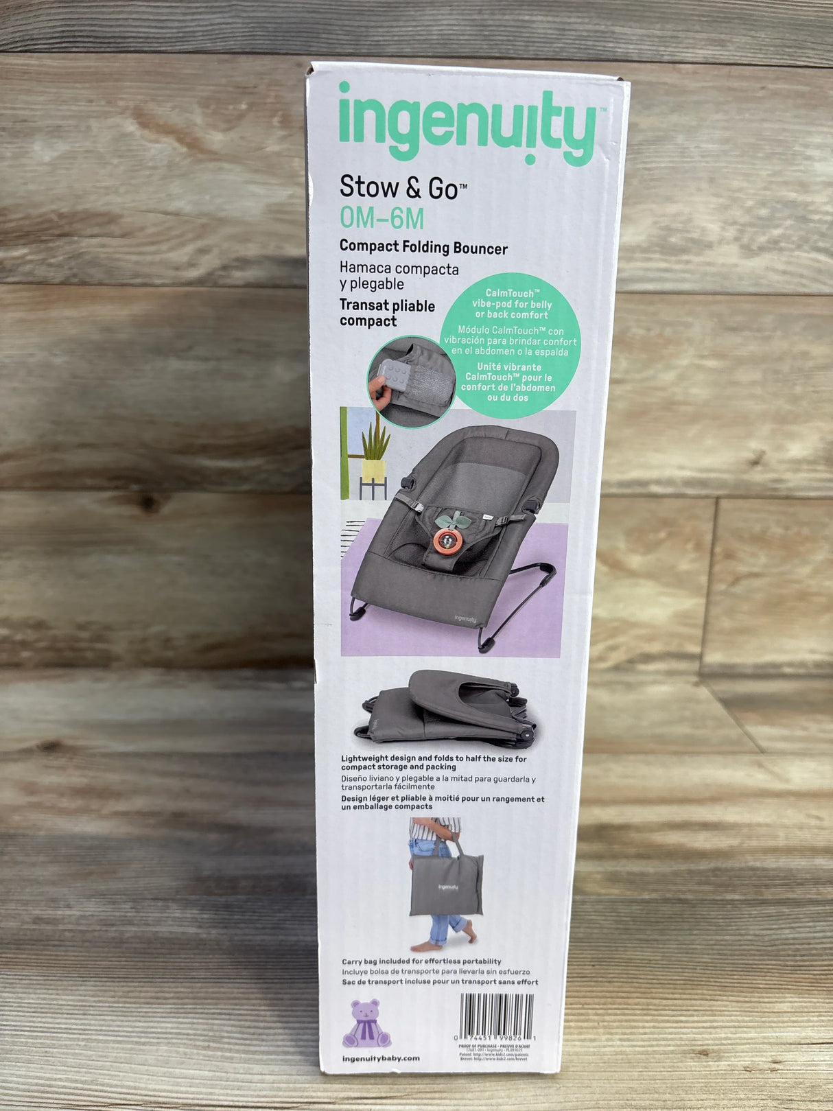 NEW Ingenuity Stow & Go Compact Folding Baby Bouncer and Rocker in Gray