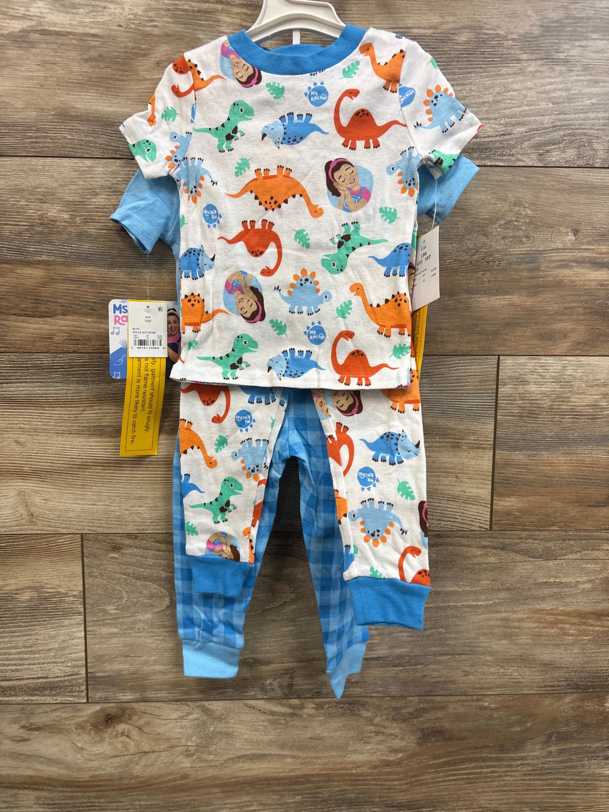 New Me n Mommy To Be Ms Rachel 4pc blue snug fit pajama set with dinosaur print, size 18m