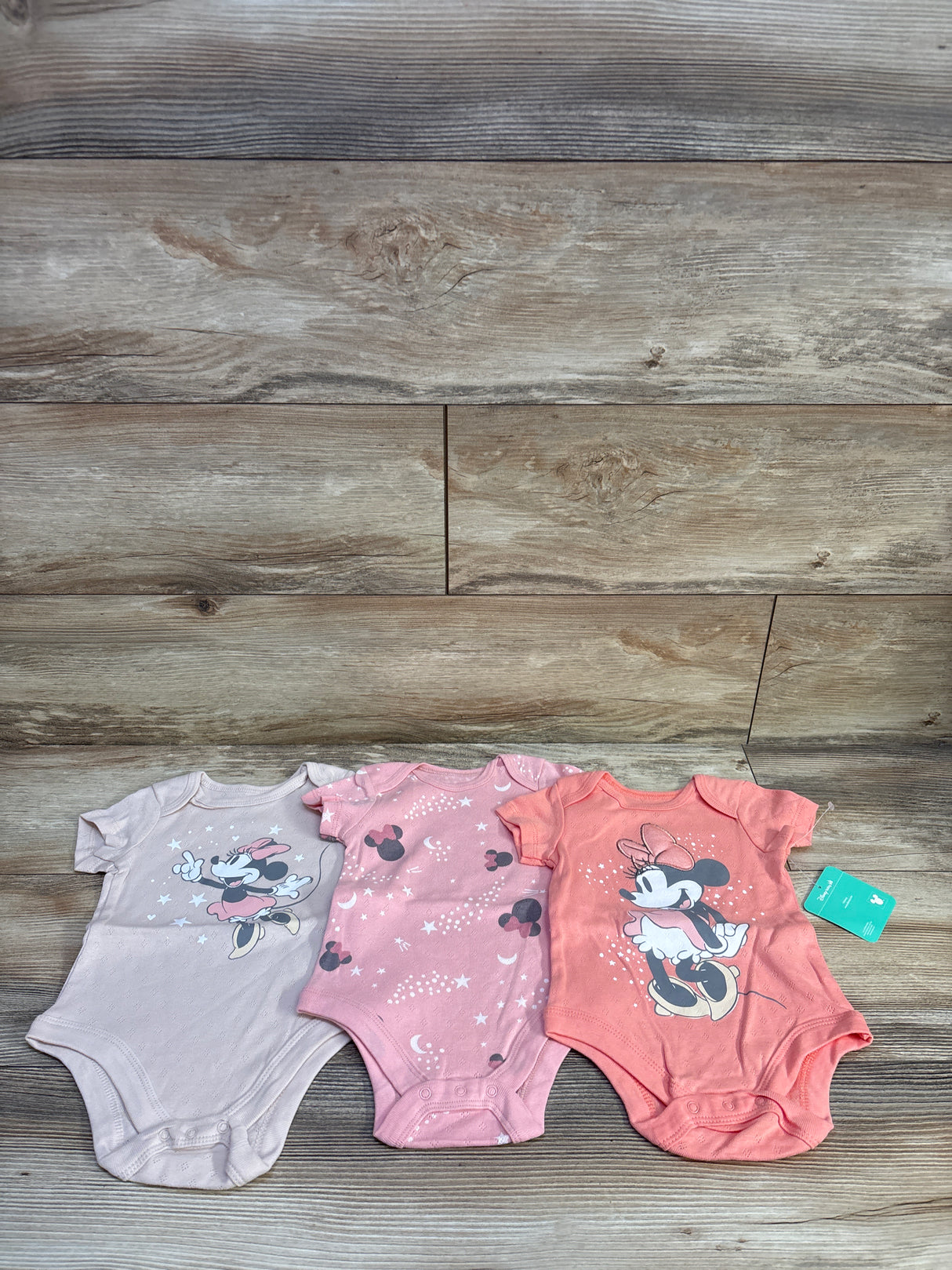 NEW Disney Baby 3pk Minnie Mouse Pointelle Bodysuits Pink sz 3-6m