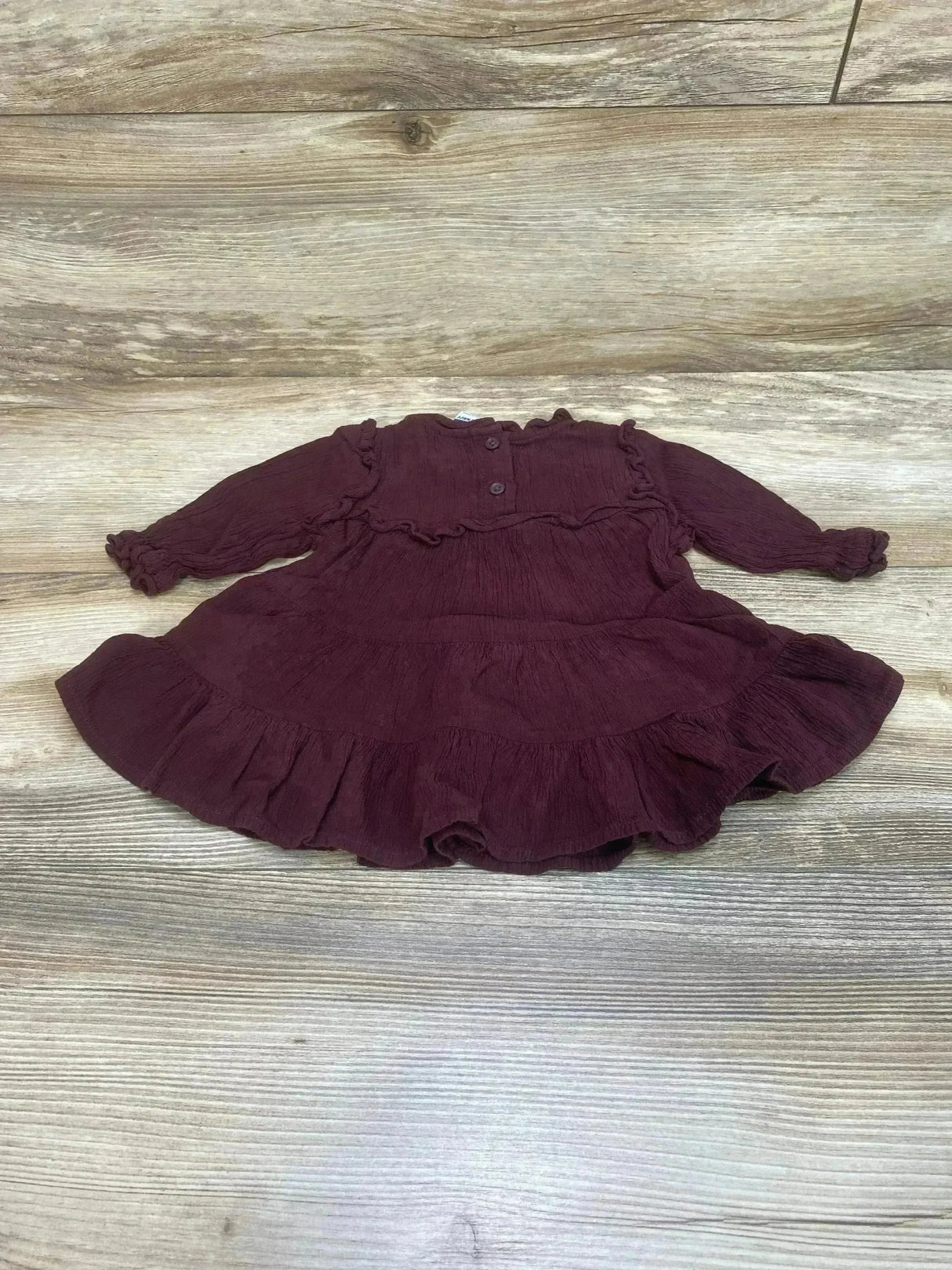 Old Navy Ruffle-Trim Tiered Crinkle Crepe Dress Raisin sz 3-6m - Me n Mommy To Be