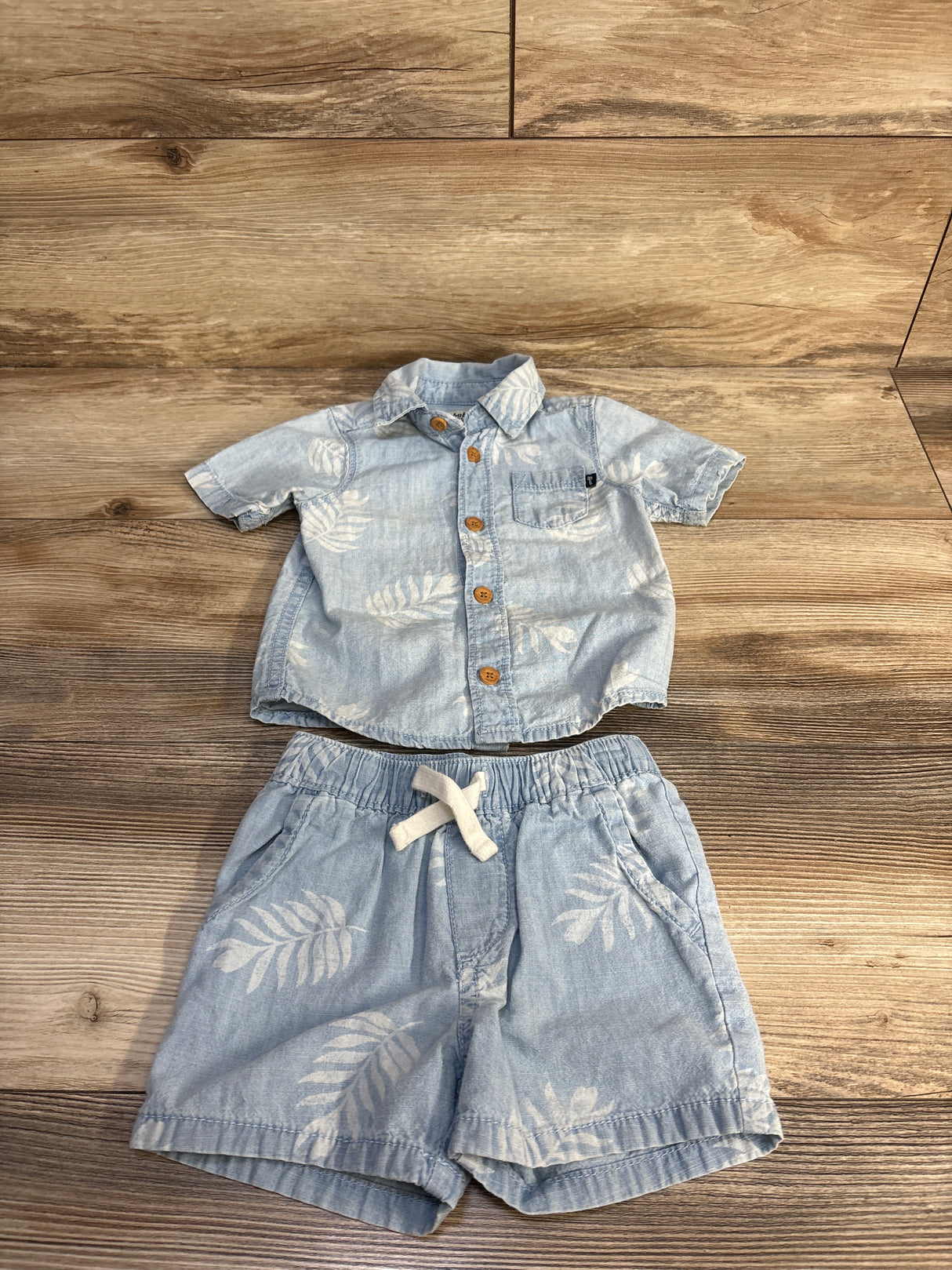 Oshkosh 2pc Chambray Button-Up Shirt & Shorts Set Blue sz 9m