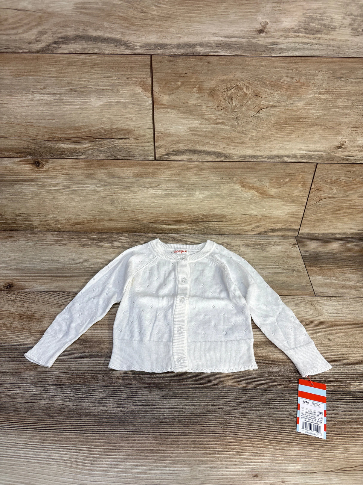 NEW Cat & Jack Pointelle Knit Button-Up Cardigan White sz 12m