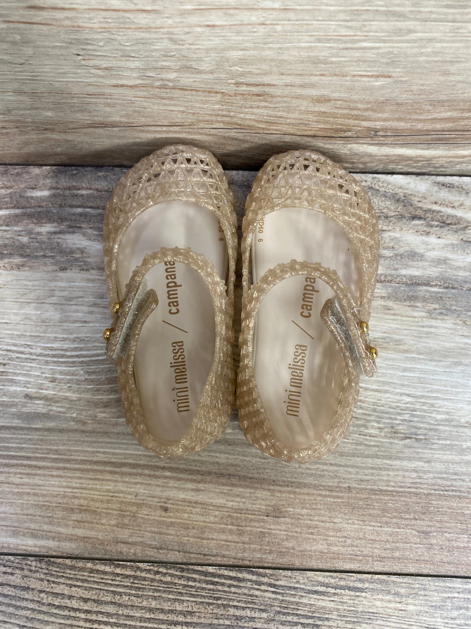Mini Melissa Campana Beige Glitter Jelly Flats sz 6c - Me n Mommy To Be