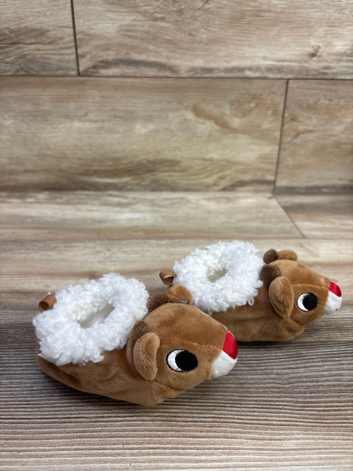 Rudolph the Red-Nosed Reindeer Plush Slippers Brown sz 2/3c