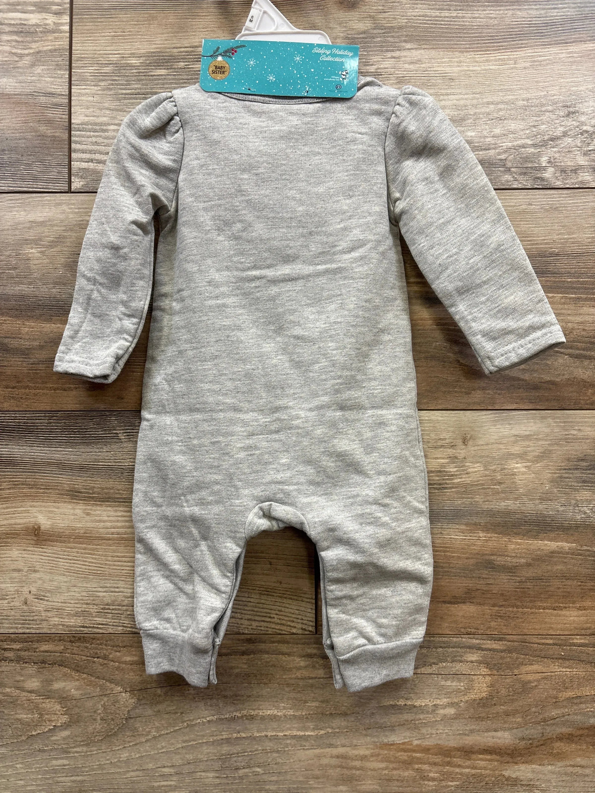 Gray baby girl long sleeve onesie, holiday collection, 6M size, soft cotton, on hanger