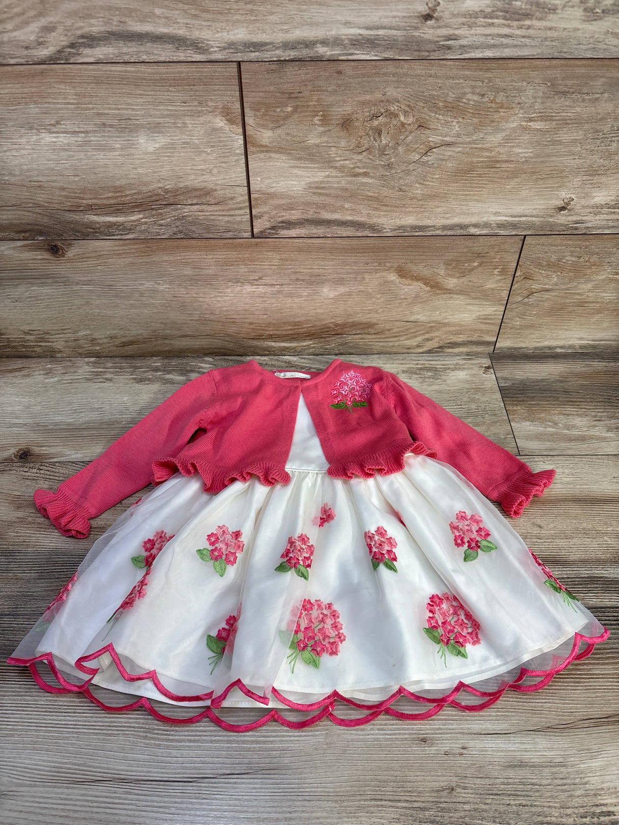 NEW American Princess 2pc Embroidered Dress & Cardigan Set Pink sz 18m