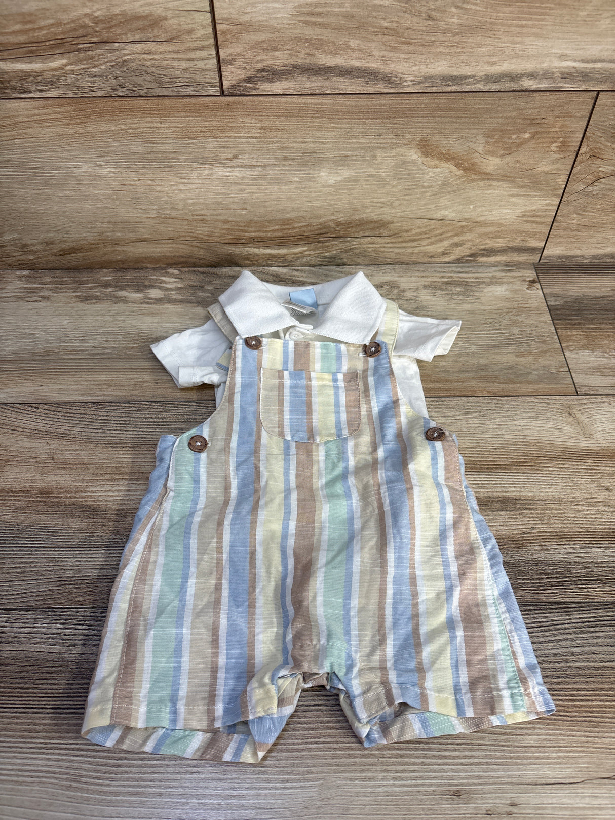 Little Lad 2pc Polo Bodysuit & Shortalls Set White sz 3/6m