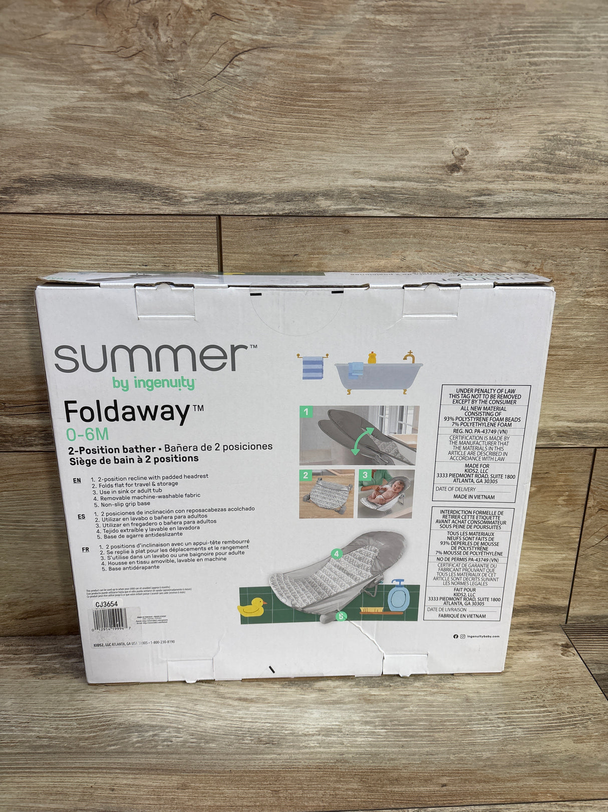NEW Summer by Ingenuity Foldaway 2-Position Baby Bather, Gray