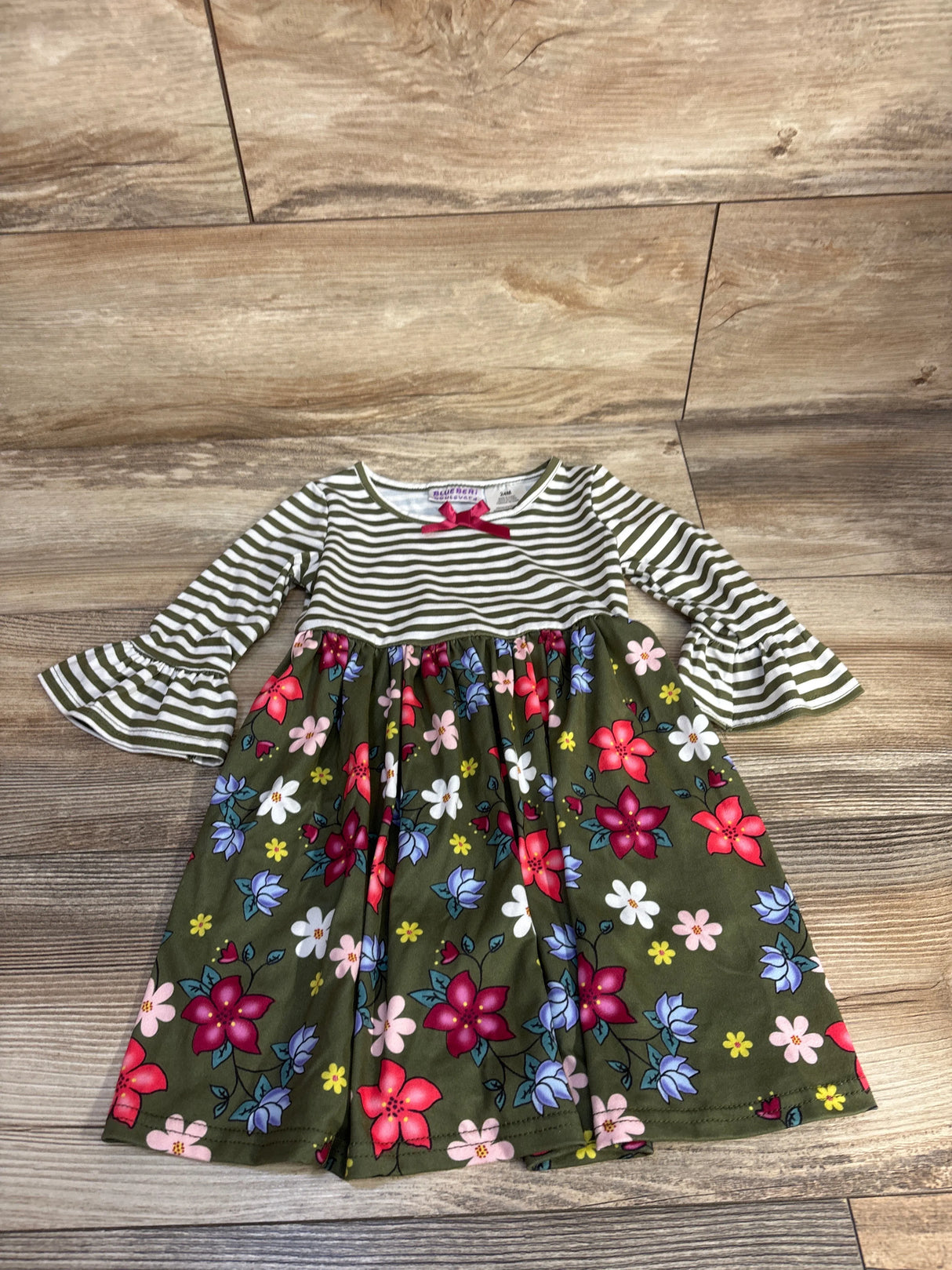 Blueberi Boulevard Striped Long Sleeve Dress Green sz 24m