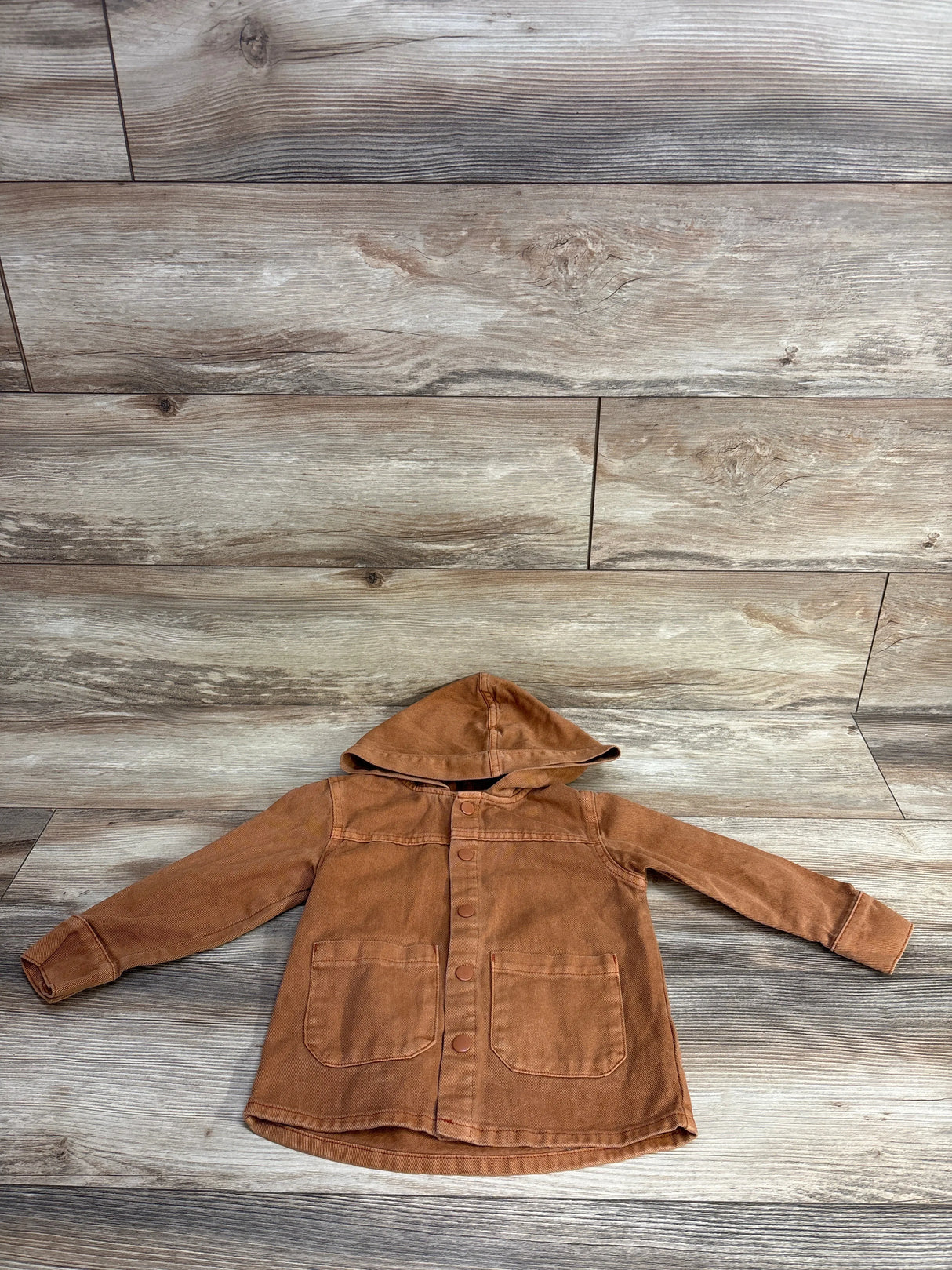 Cat & Jack Denim Hooded Button Up Jacket Brown sz 3T