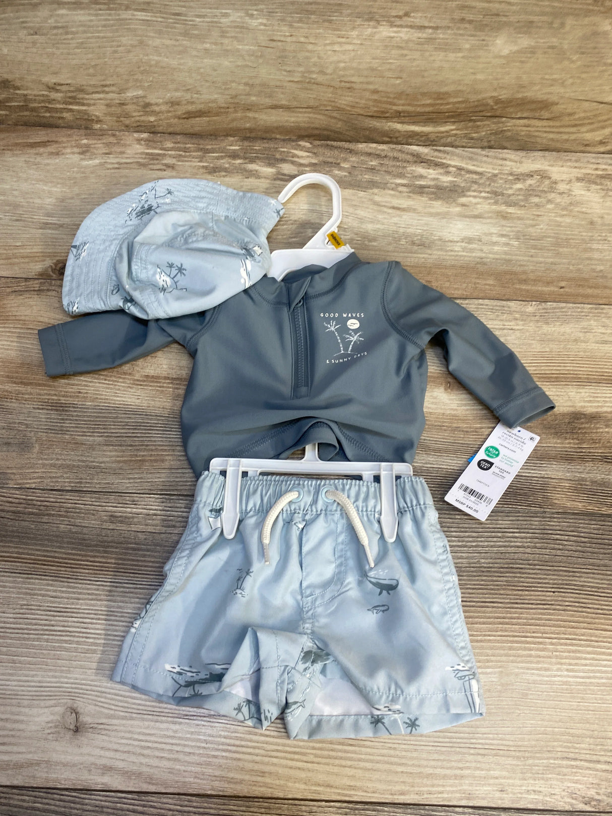 NEW Carter's 3pc Rash Guard Set Grey sz Newborn