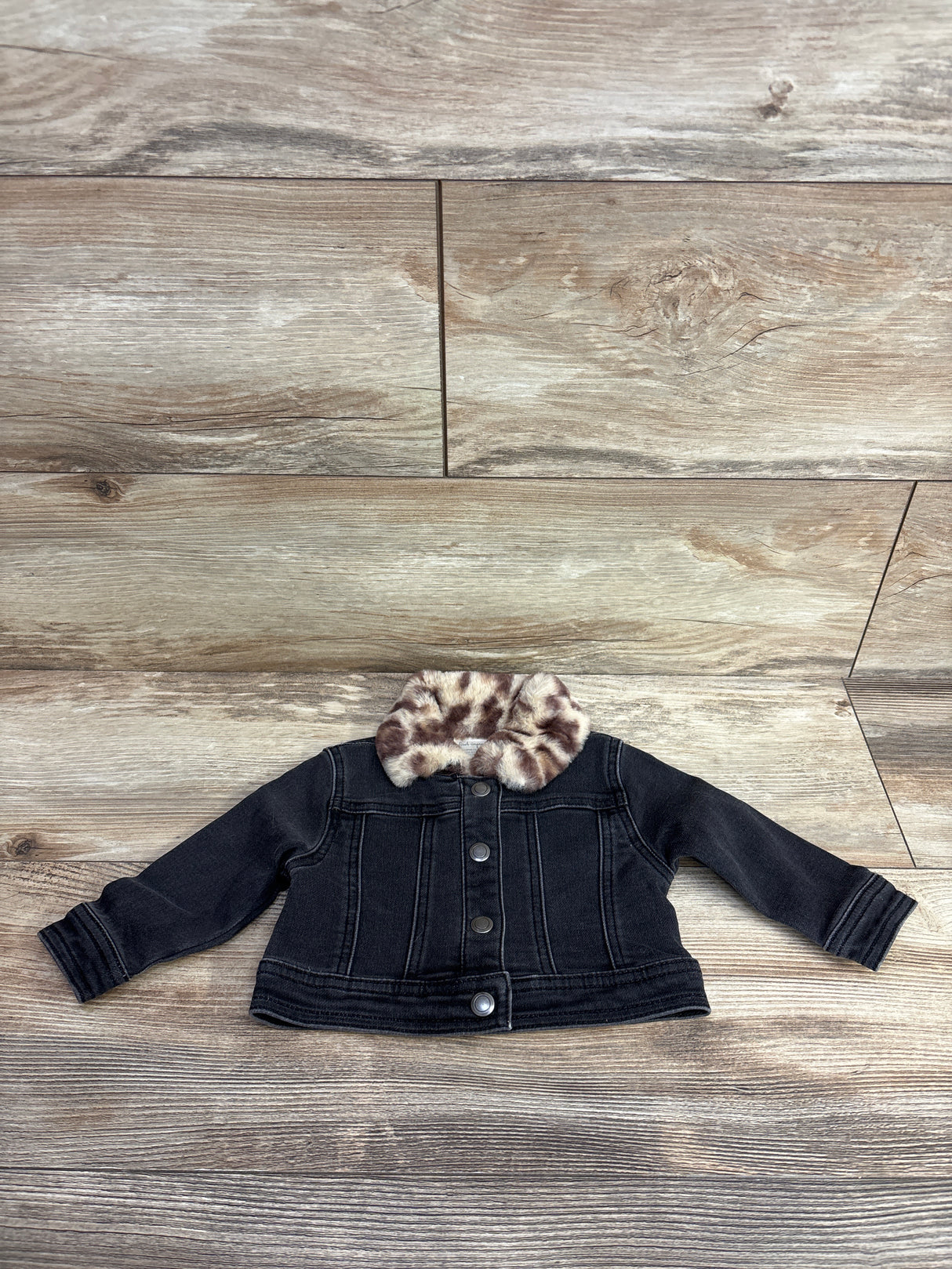 First Impressions Denim Faux Fur Trim Jacket Black sz 3-6m