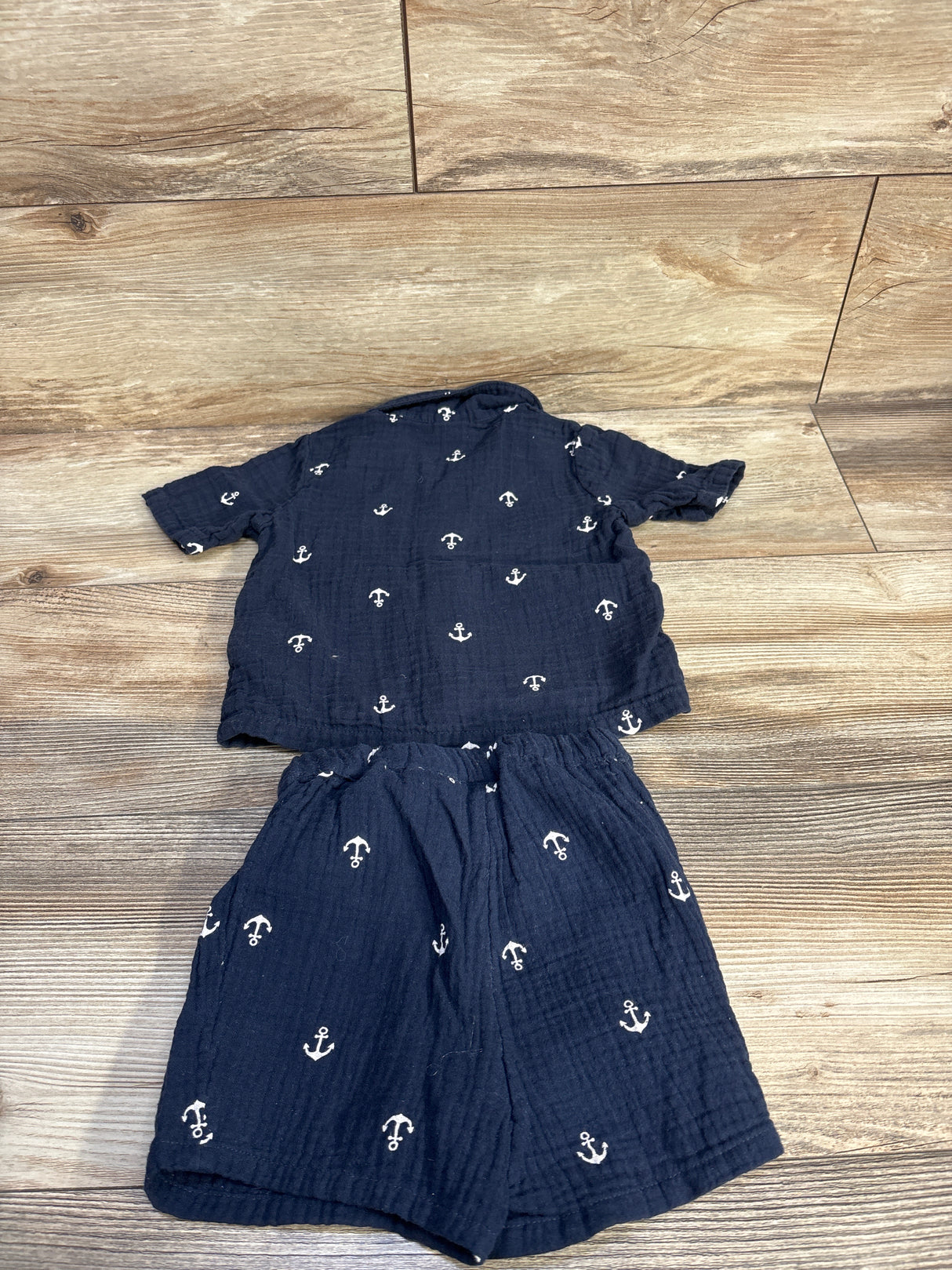 H&M 2pc Gauze Button Up Shirt & Shorts Set Navy sz 12m
