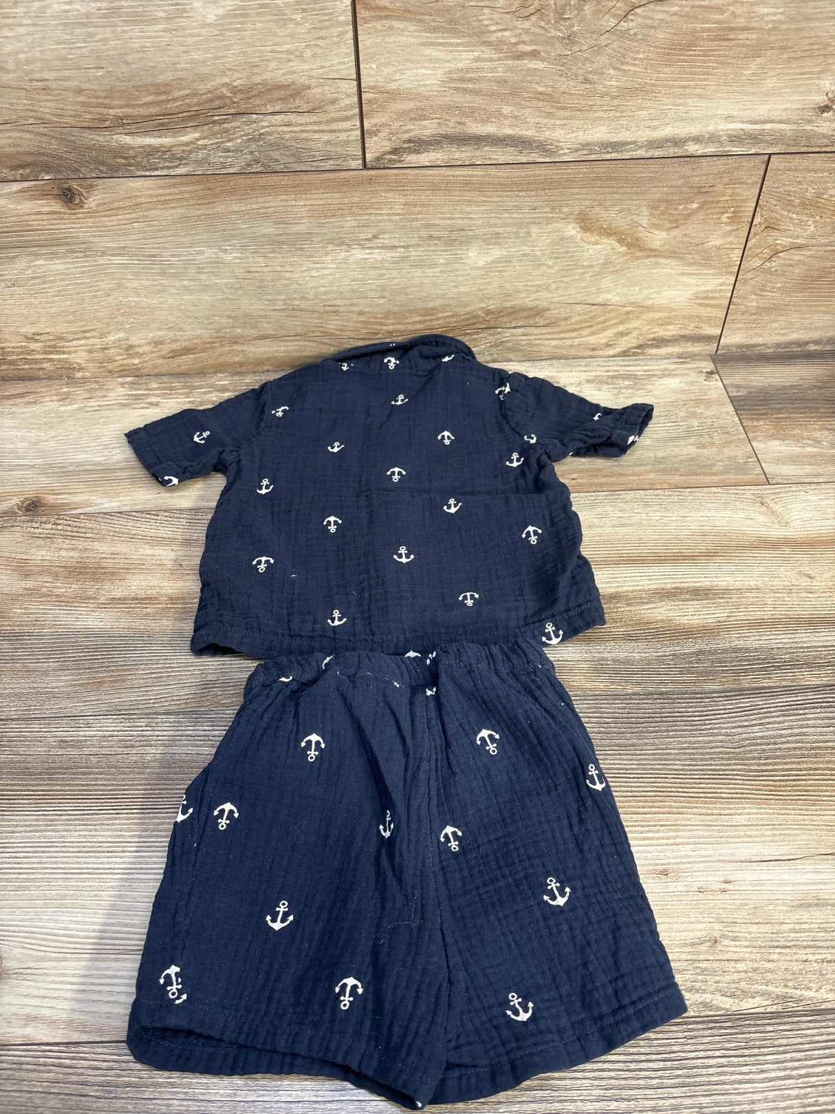 H&M 2pc Gauze Button Up Shirt & Shorts Set Navy sz 12m