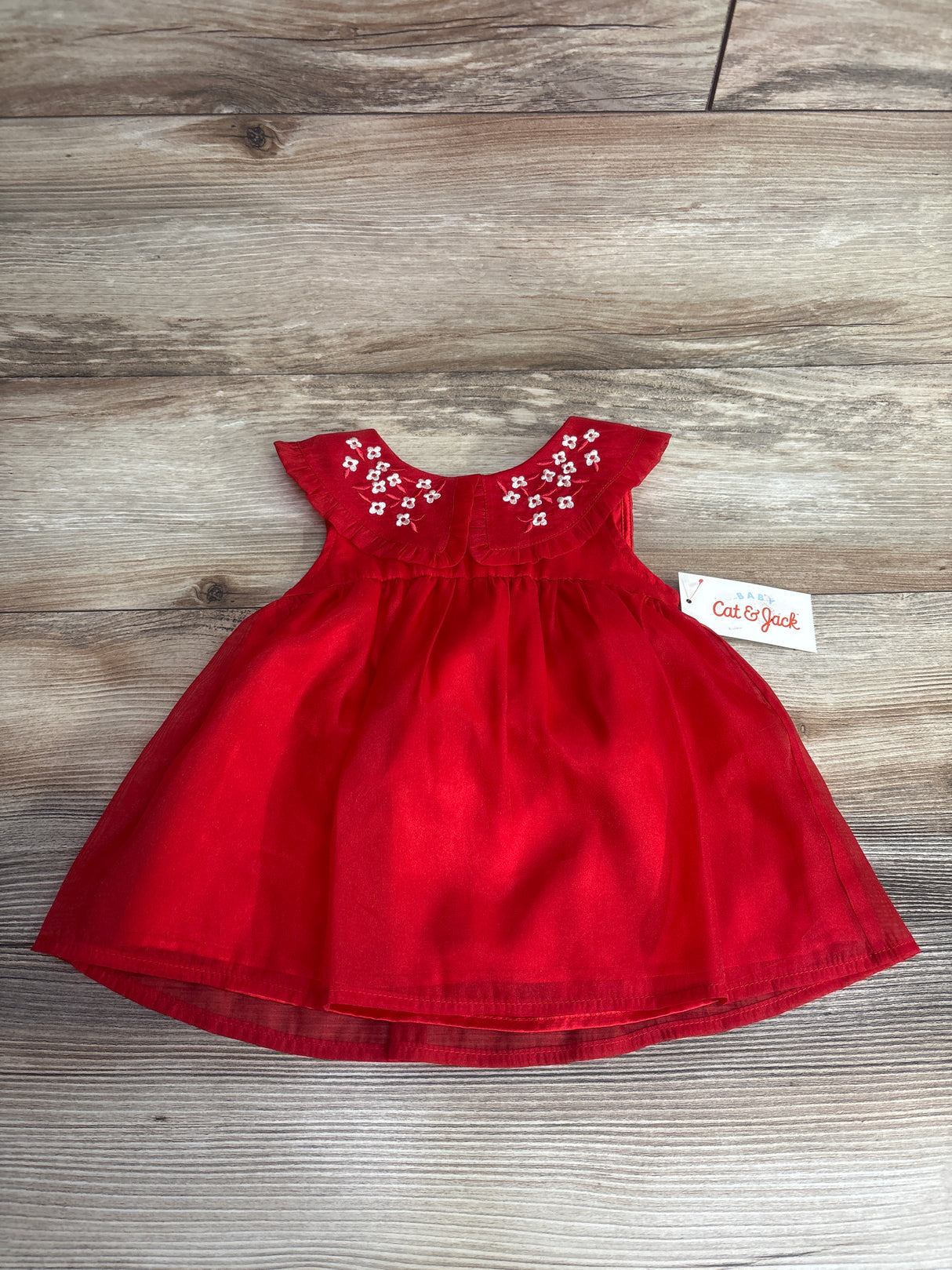 NEW Cat & Jack 2pc Floral Embroidered Dress & Bloomers Set Red sz 6-9m