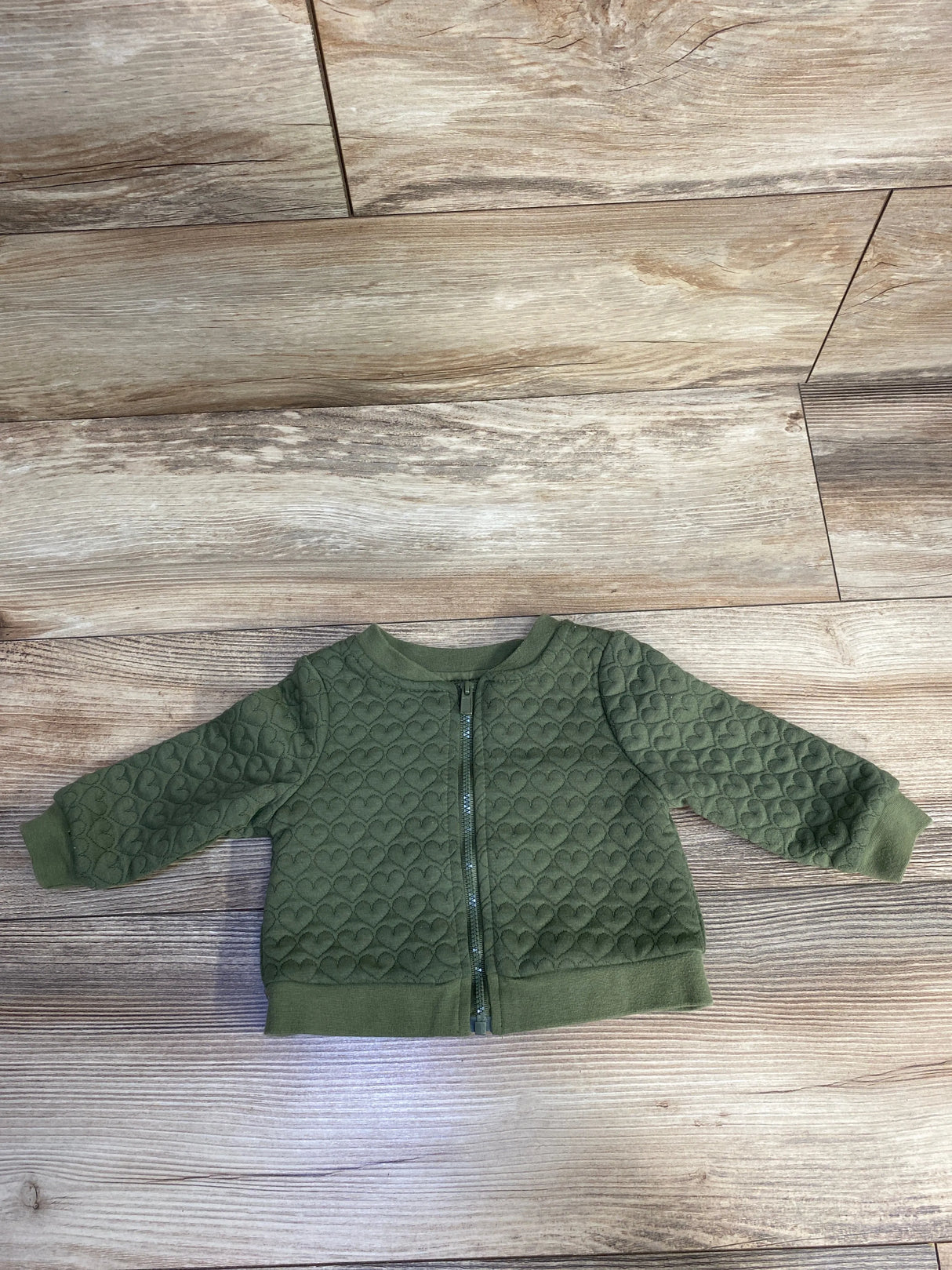Cat & Jack Heart Textured Full Zip Sweatshirt Green sz 6-9m