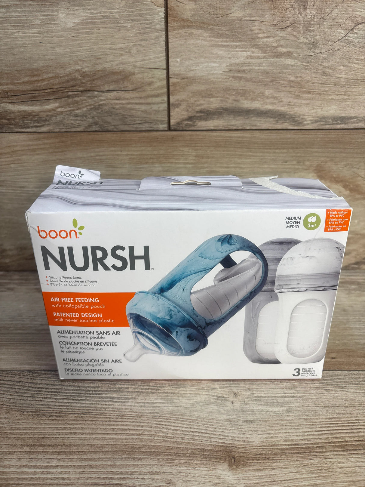 NEW Boon Nursh Silicone 3Pk Bottles with Collapsible Pouch 8 fl oz in Tie Dye