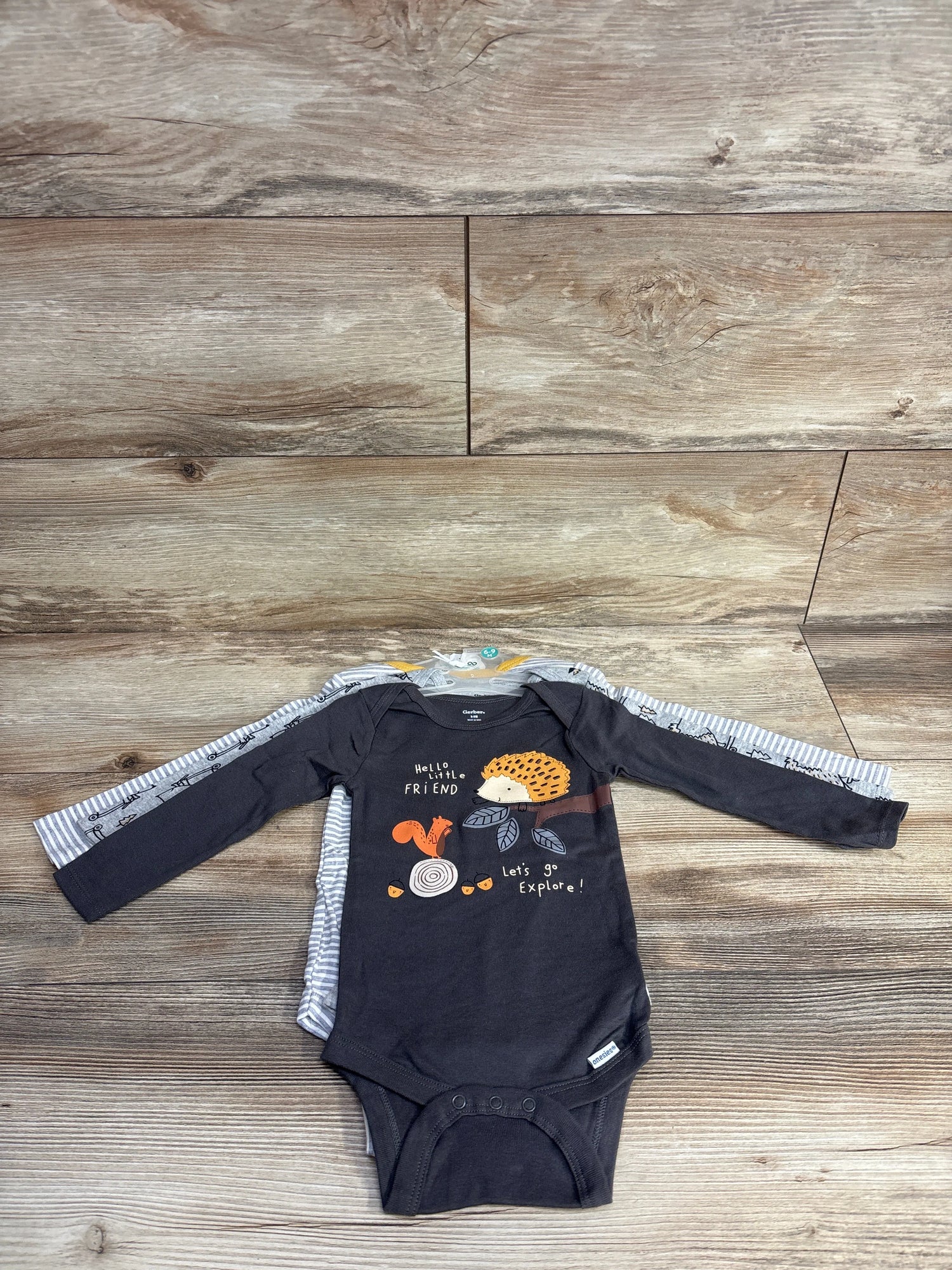 NEW Gerber 3pk Hello Little Friend Bodysuit Set Brown sz 6-9m