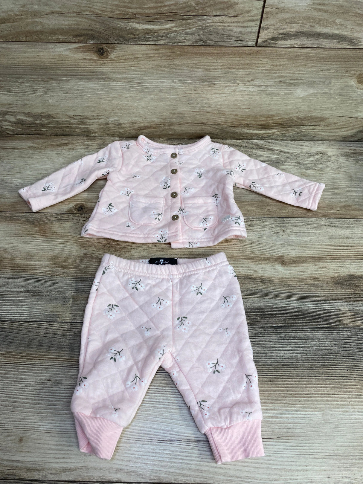 7 For All Mankind 2pc Quilted Button Up Shirt & Bottoms Set Pink sz 0-3m