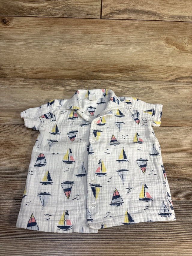 Baby Essentials Sailboat Print Button Up Shirt White sz 24m - Me n Mommy To Be