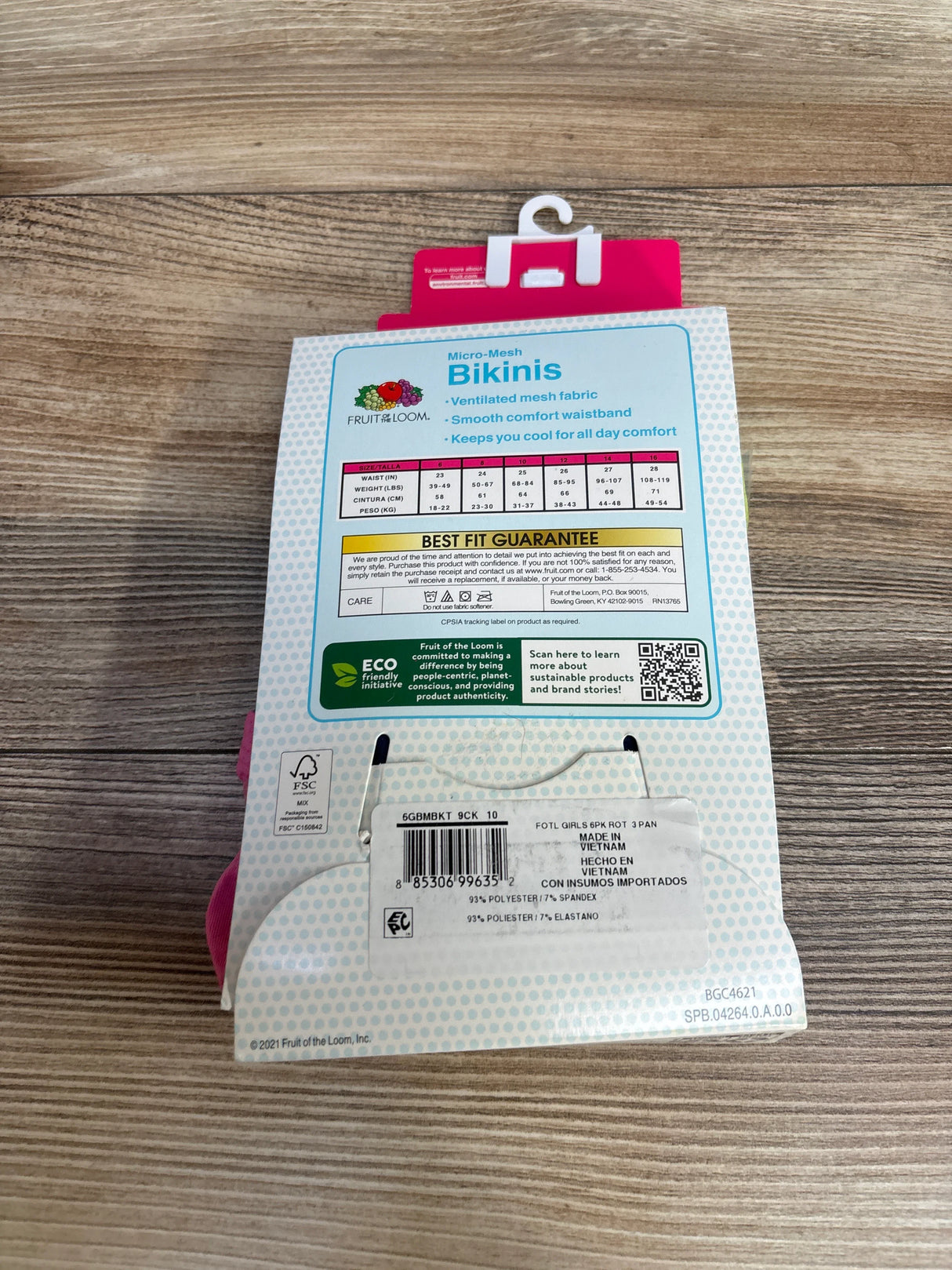 NEW Fruit of the Loom Girls' Micro-Mesh Bikinis 6pk sz 10