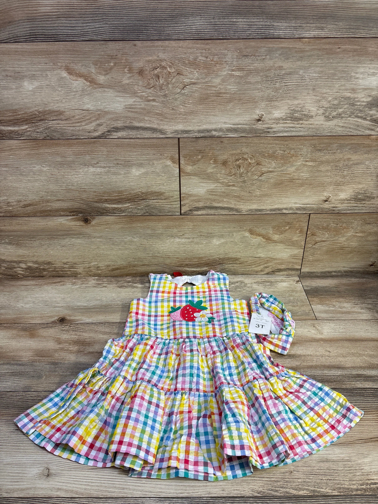 NEW Bonnie Jean 2pc Strawberry Seersucker Dress & Headband White sz 3T