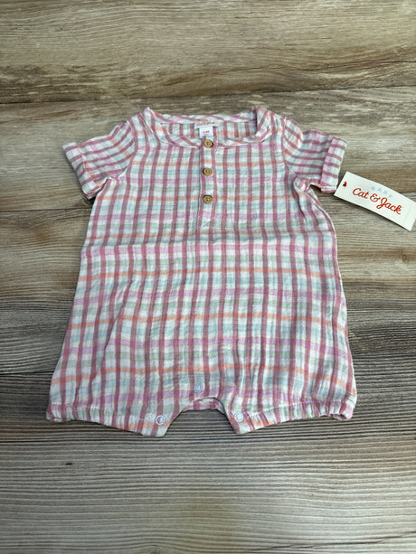 NEW Cat & Jack Plaid Shortie Romper Pink sz 3-6m - Me n Mommy To Be