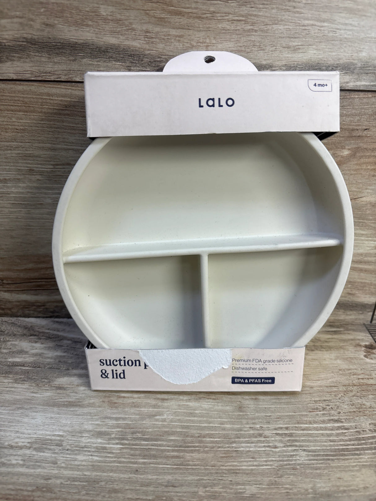 NEW Lalo Silicone Suction Plate with Lid - Oatmeal